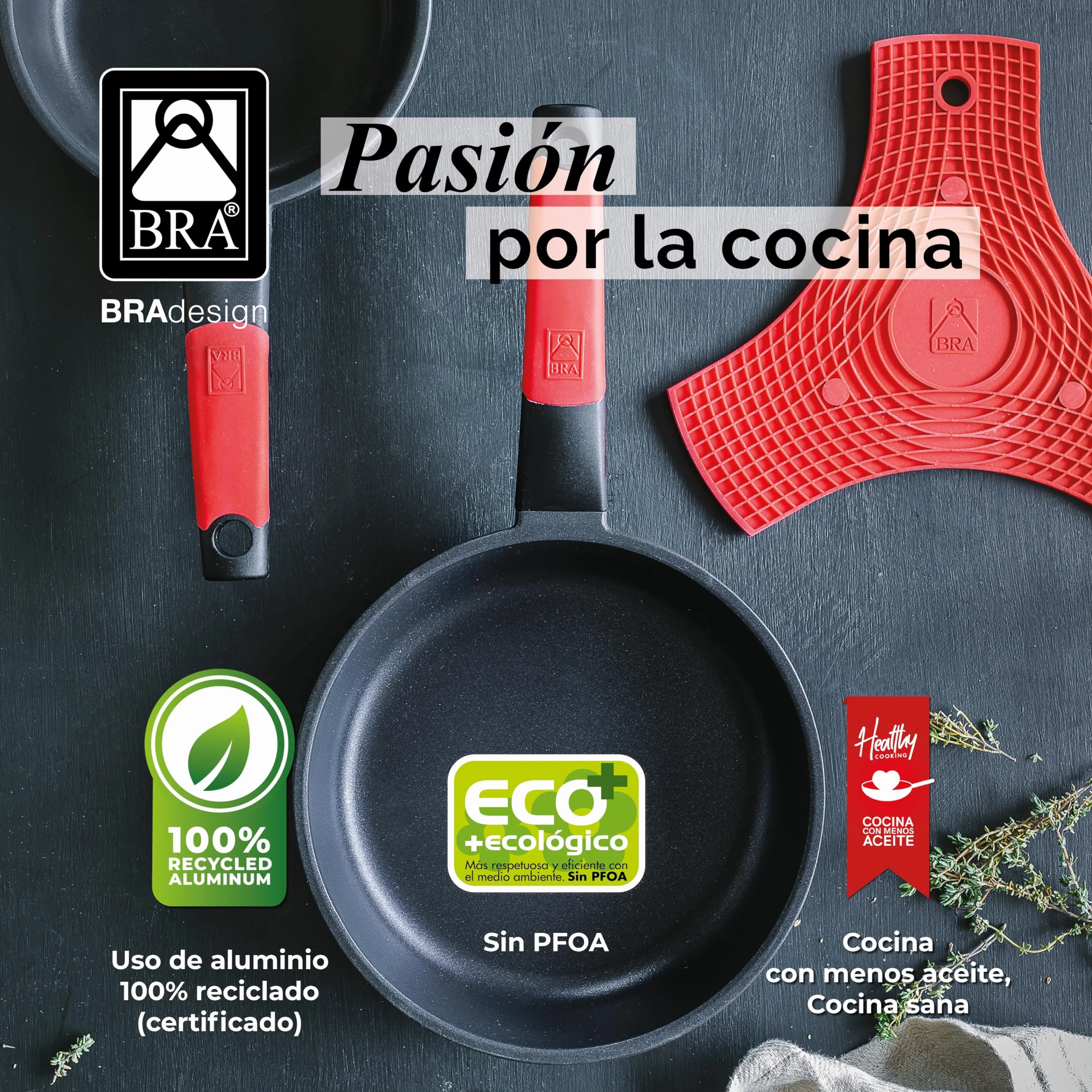 BRA Premiere Set de Sartenes Aluminio Fundido 20 y 24 cm Antiadherente Apto para Inducción Rojo