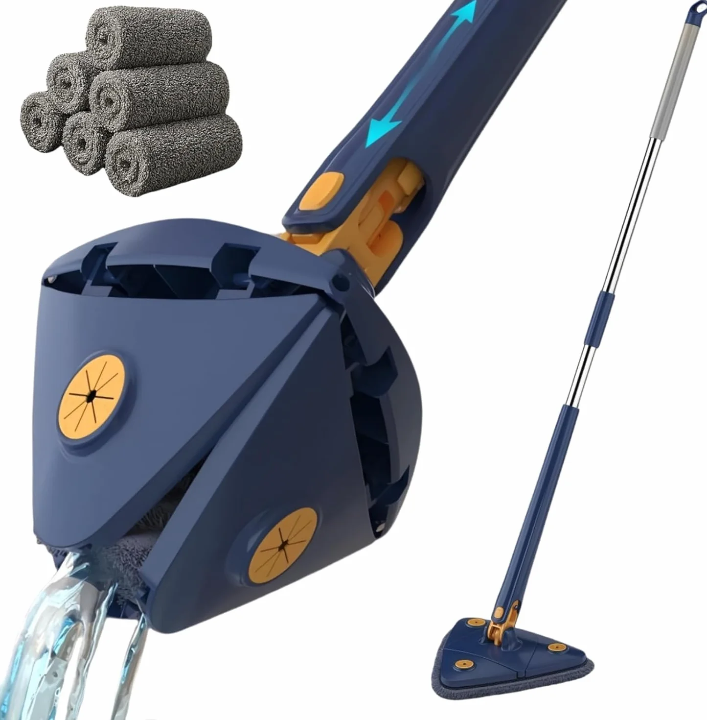 Mopa giratoria de 360° con 5 cabezales de microfibra, limpiador telescópico multisuperficie para madera, azulejos y paredes, fácil limpieza y mango cómodo