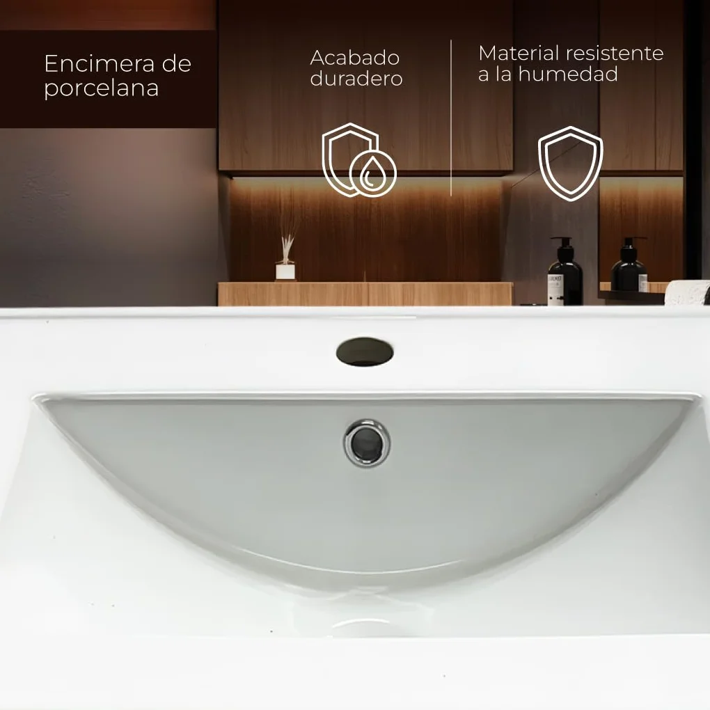 Juego Mueble Baño con Lavabo. Mueble Lavabo 60 cm. Mueble Bajo Lavabo Compacto Preinstalado de Fábrica. Mueble Baño con Lavabo 60 cm con Pie de Porcelana. No Incluye Espejo.