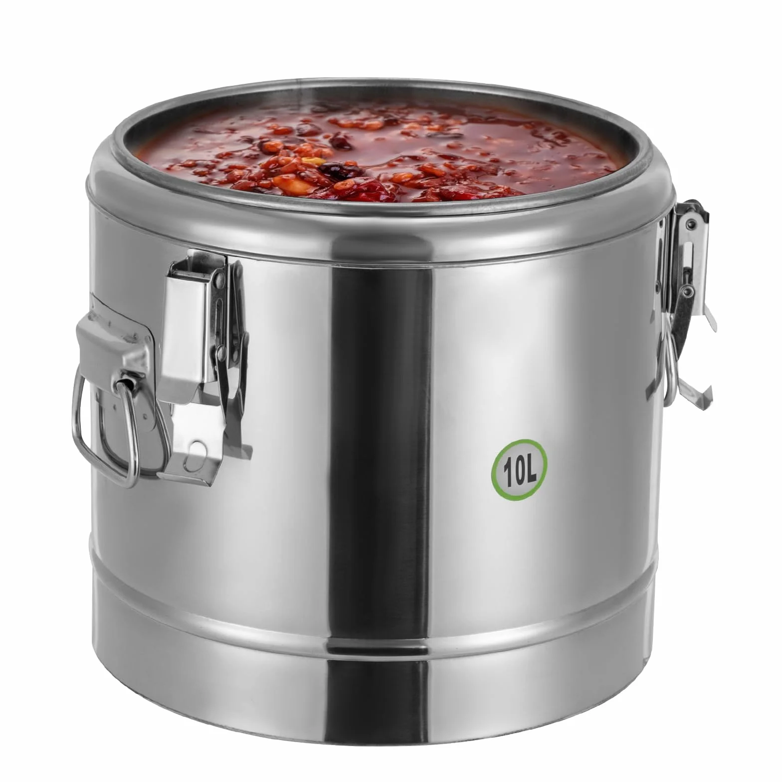 Cubo aislado de acero inoxidable de 10 litros, recipiente térmico con junta de silicona, recipiente para calentar comedores escolares, hoteles y restaurantes, 12 h caliente 24 h frío, sin grifo