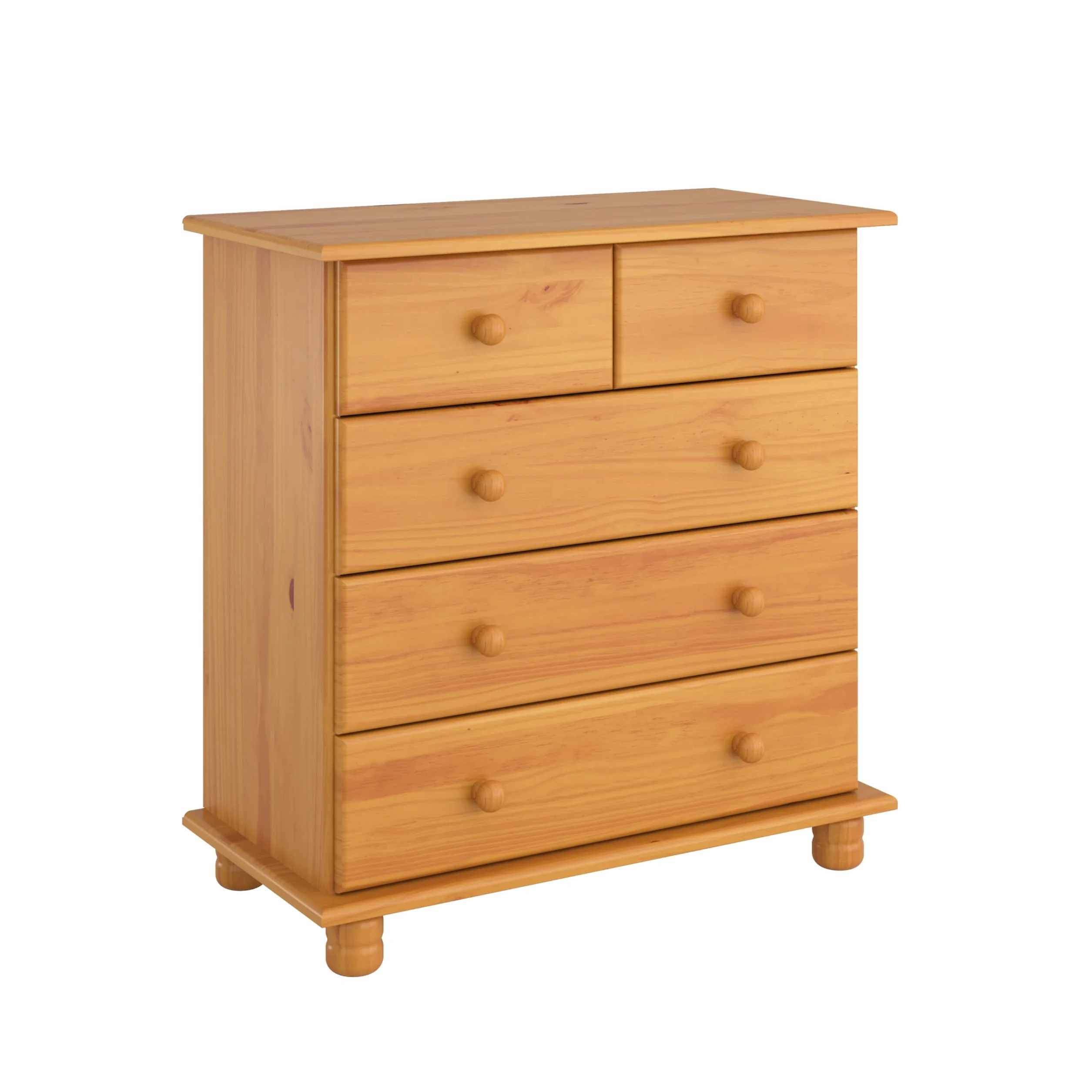 Moblit Comoda de Cinco Cajones Realizada en Madera de Pino Color Miel Serie Canet Medidas (81x78x39) cm. (Alto-Ancho-Fondo)