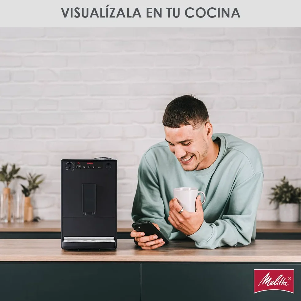 Melitta, Solo E950-222, Cafetera Superautomática con Molinillo, 15 Bares, Café en Grano para Espresso, Limpieza Automática, Personalizable, Pure Black