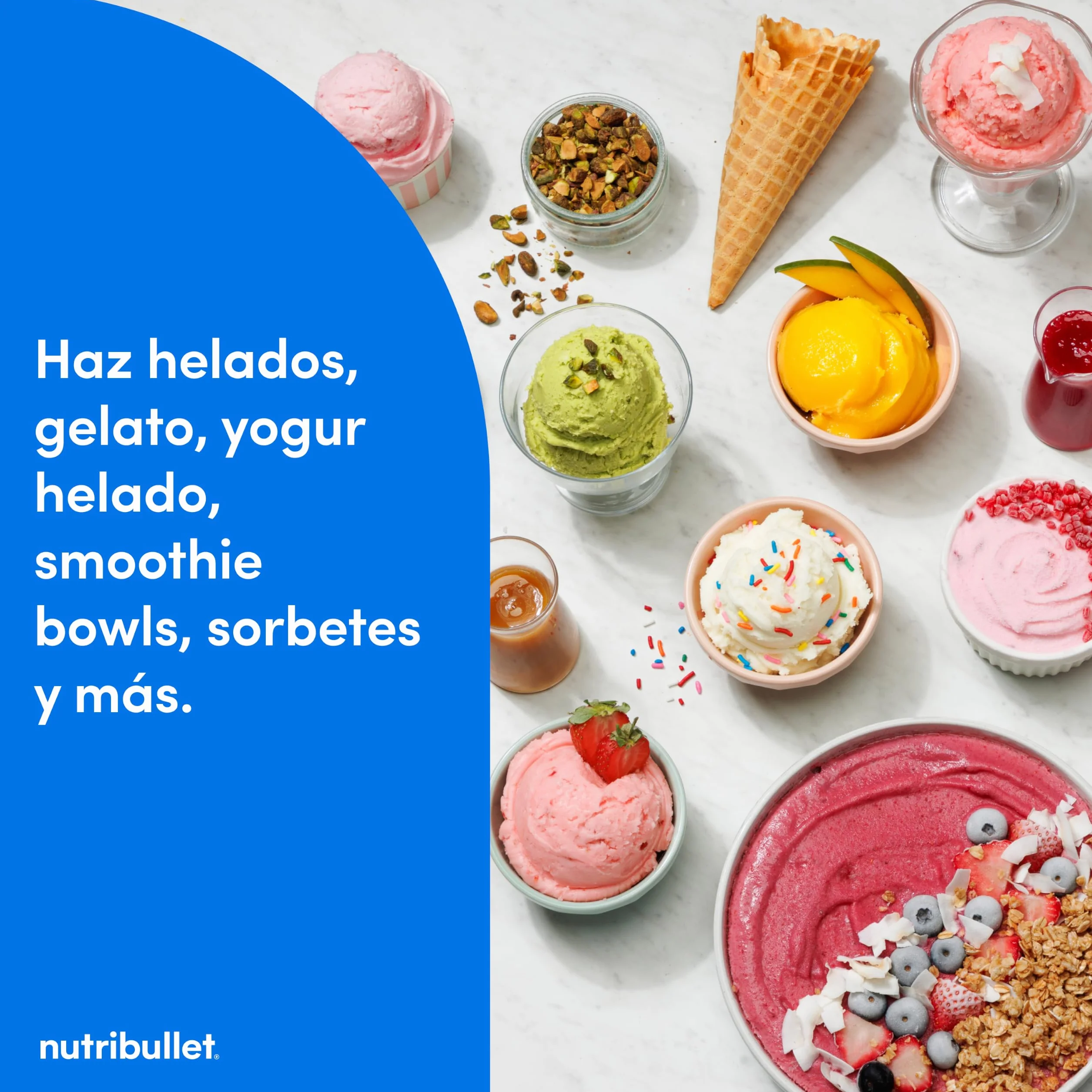 nutribullet Chill – Heladera para gelato, helados, yogur helado, smoothie bowls, sorbetes, 5 programas automáticos, máquina de helados, 3 recipientes con tapa, ideal para familias, blanco (NBD0503W)