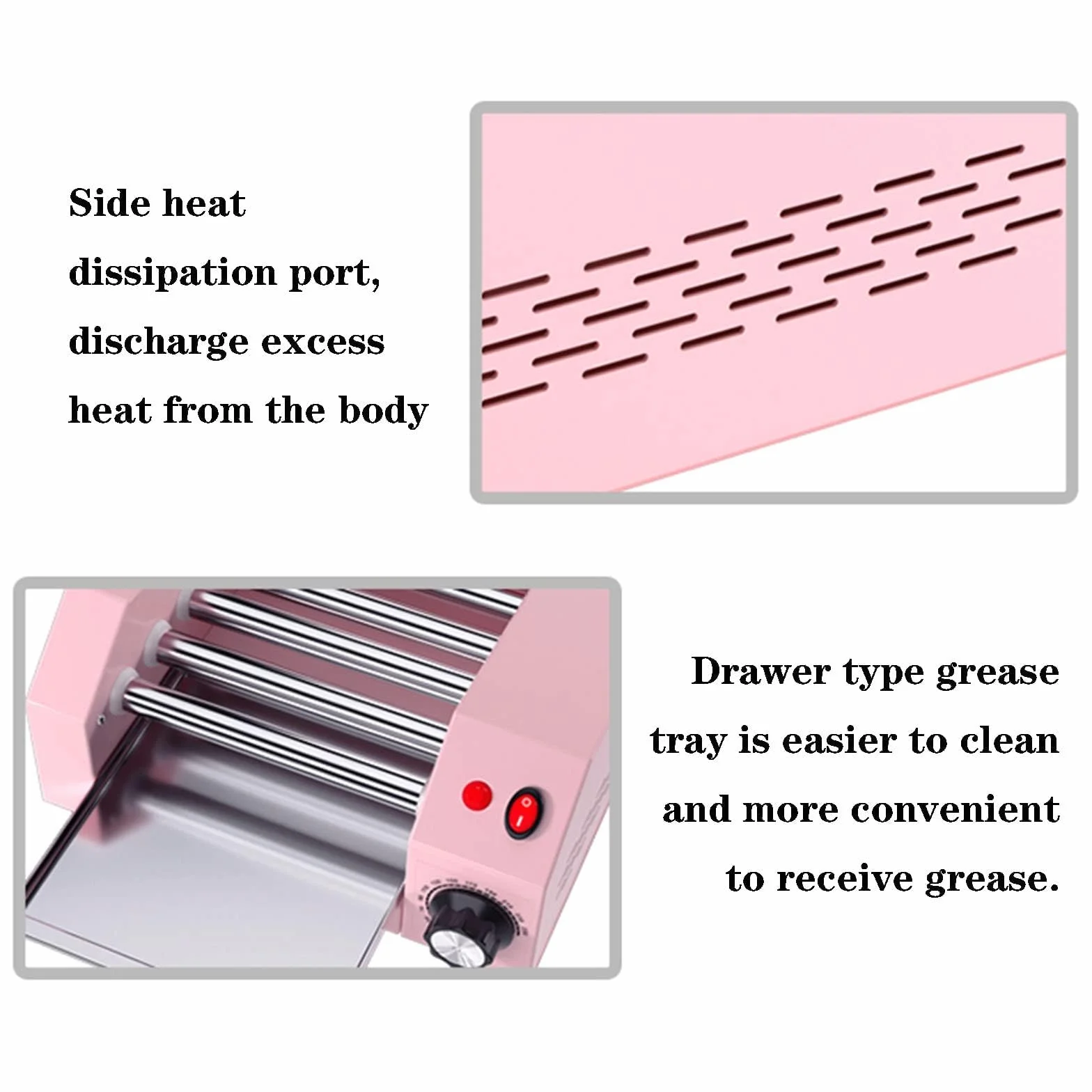 Hot Dog Roller Grill - Máquina de cocina con 5 rodillos antiadherentes y control de temperatura para salchichas y rollos de huevo