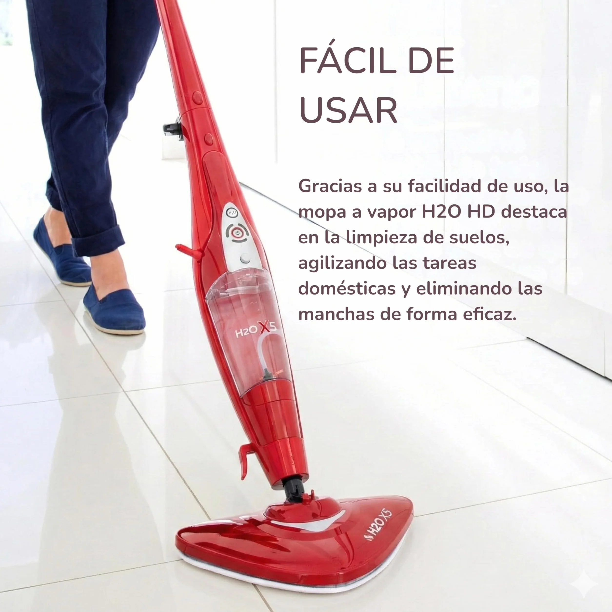 H2O X5+ Mopa A Vapor Y Limpiador De Mano 2 En 1 Rojo – Limpiador A Vapor Multifunción Suelos Alfombras Ventanas – Calienta En 15 Segundos – Sin Químicos