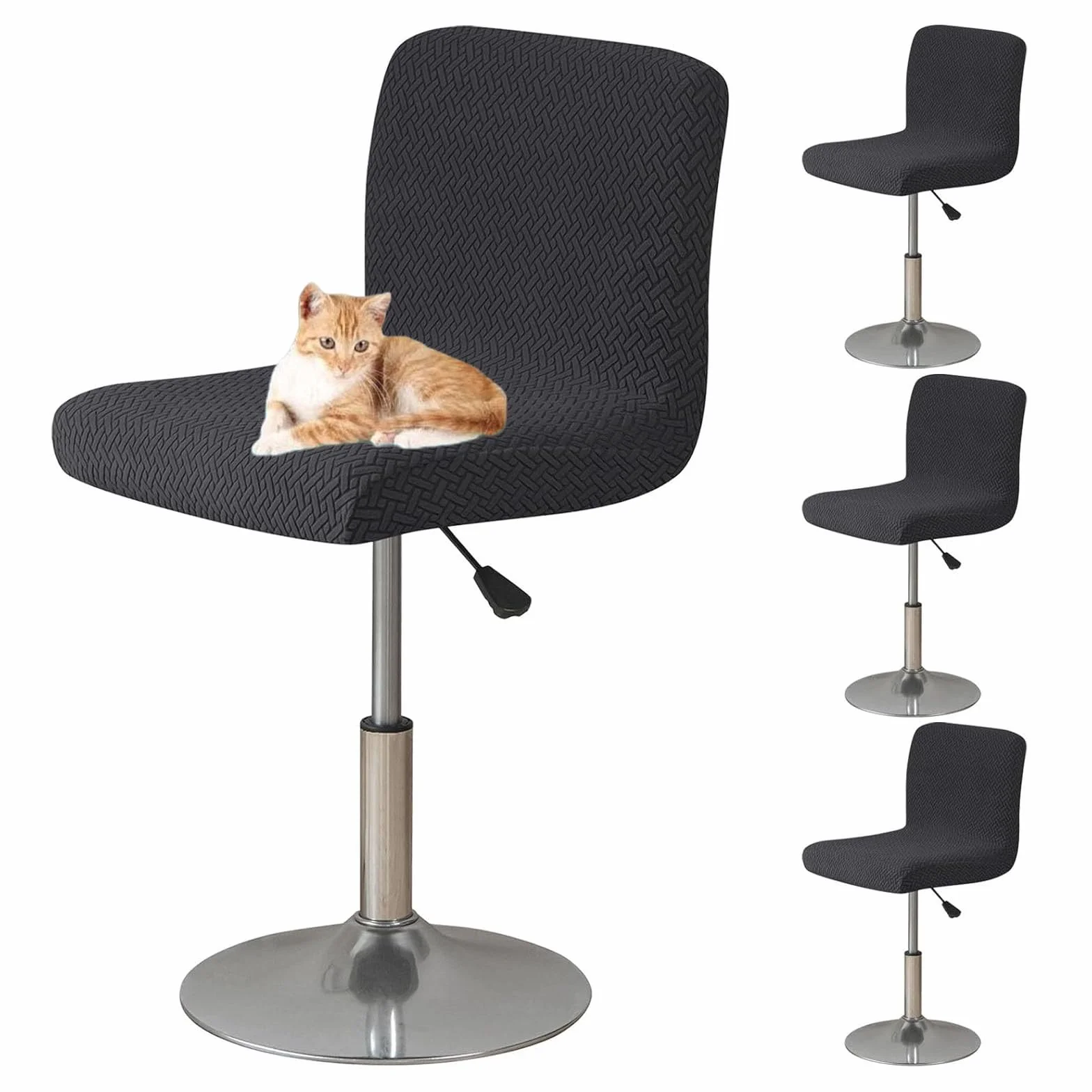 Juego de 4 fundas cuadradas para taburetes de bar con respaldo, fundas protectoras para sillas de comedor, aptas para mascotas, a prueba de niños, fácil cuidado (negro)