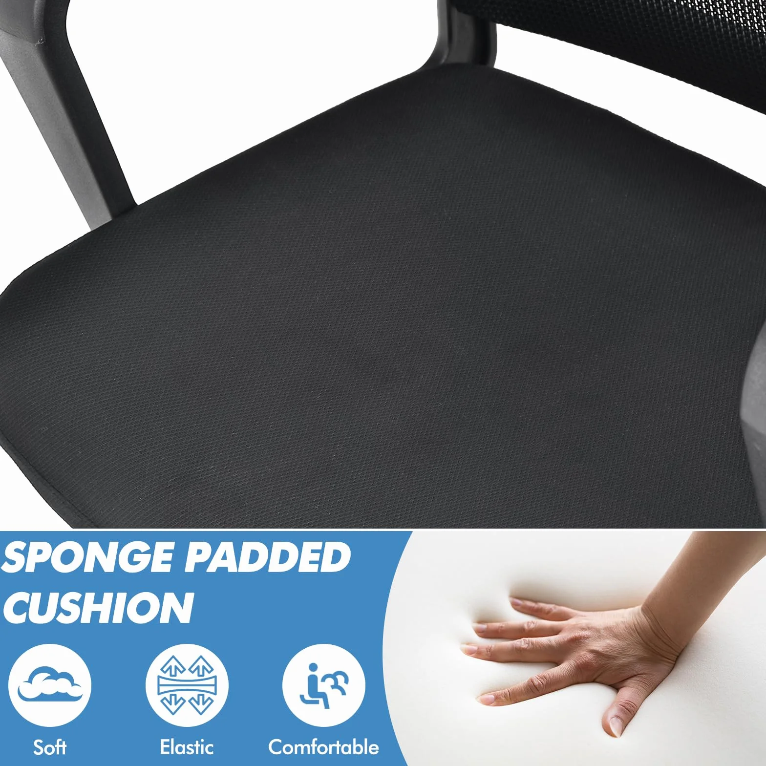 GIANTEX Silla de Oficina con Reposabrazos y Soporte Lumbar, Malla Transpirable, Carga 136 kg, Negro
