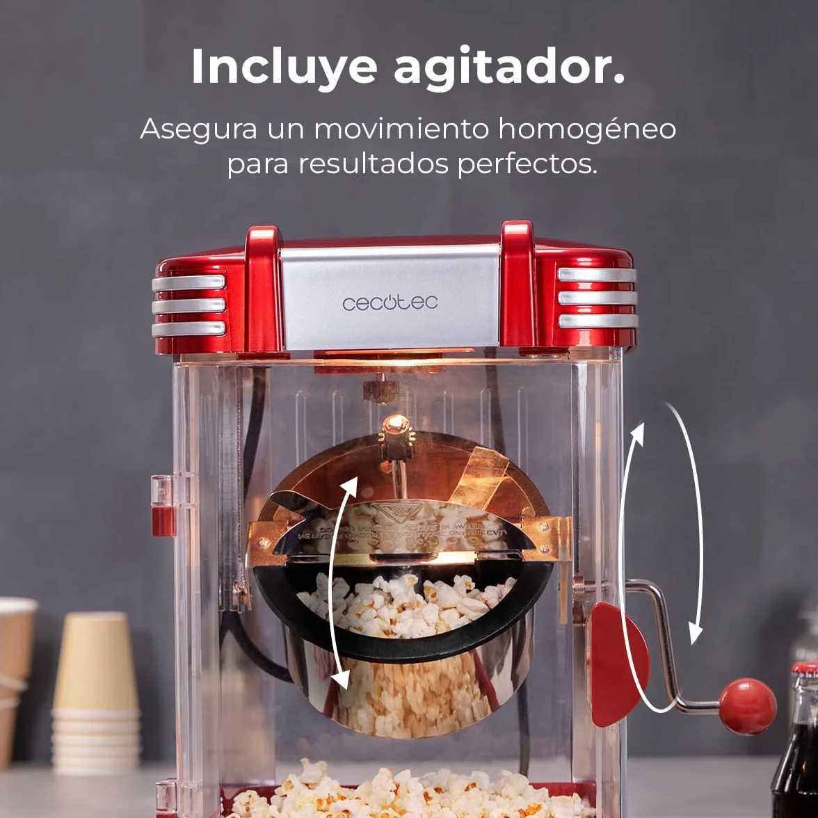 Cecotec Máquina de Palomitas Eléctrica Fun&Taste P´Corn Classic 300 W Acero Inoxidable 500 ml