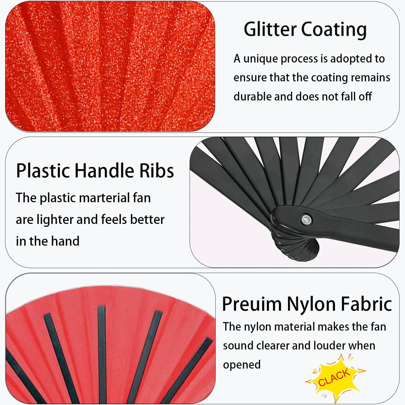Abanico Plegable Purpurina Roja Clack Baile Fiesta Eventos Retro Rave