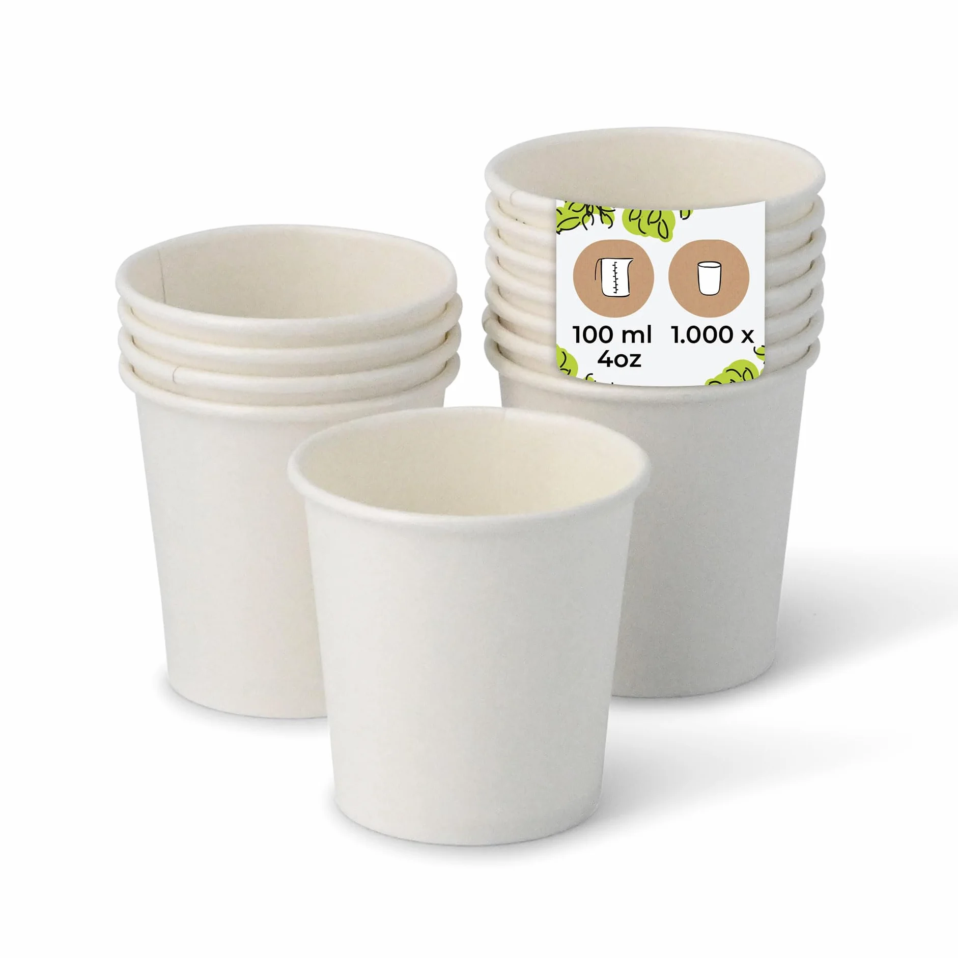 BIOZOYG 1000x vasos desechables 100 ml / 4 oz, Ø 62 mm blanco - vasos cafe sin plástico y con materiales sostenibles - vasos cafe desechables