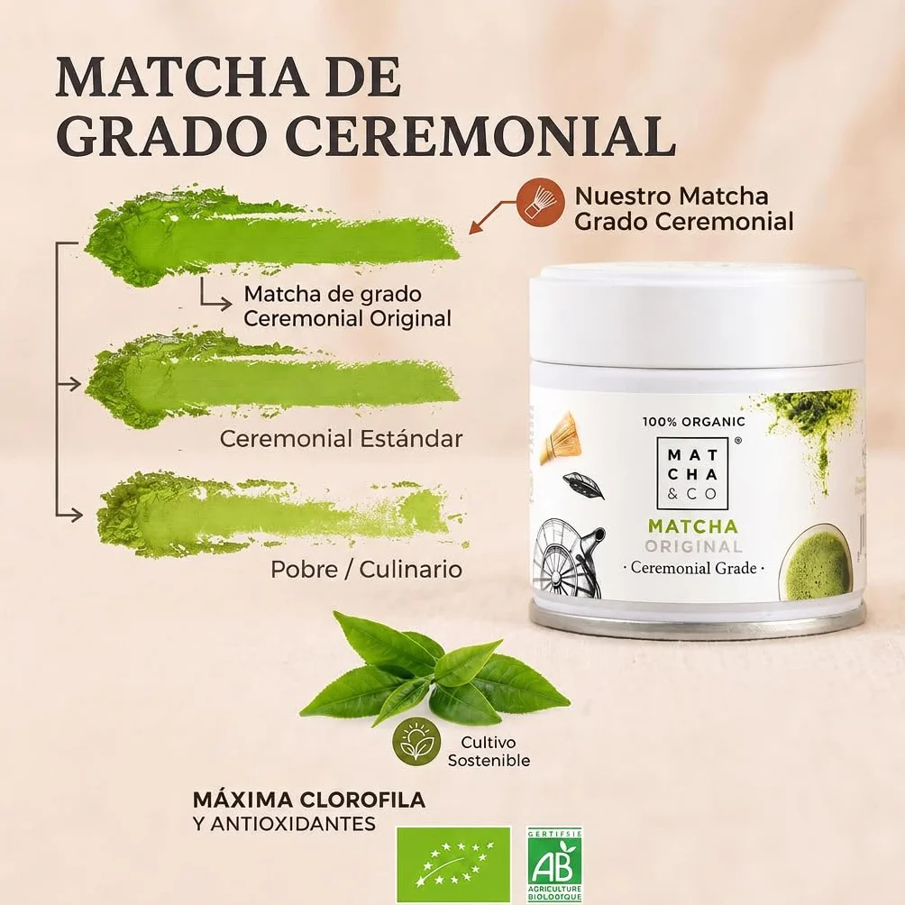 Matcha & CO Té Matcha Original Grado Ceremonial 100% Ecológico Natural Polvo Orgánico Japón 30 g