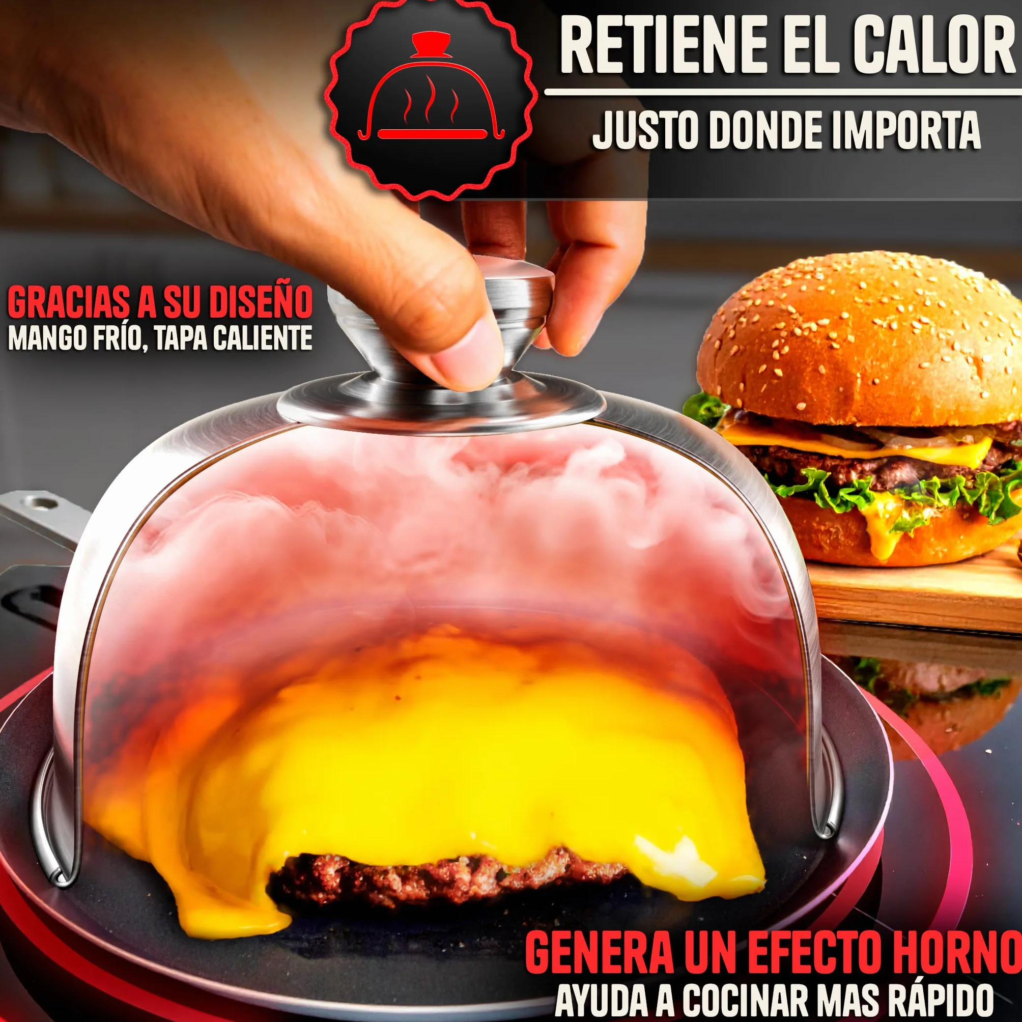 SMASHI® Set de 2 Campanas para Smash Burger – Tapa de Acero Inoxidable 304, Diámetro 16cm