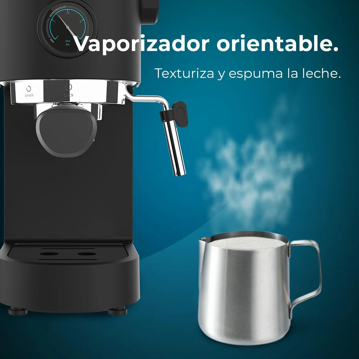 Cecotec Cafetera Express Cafelizzia Fast Pro. 1350 W, Thermoblock, ForceAroma de 20bars, Vaporizador Orientable, Brazo Doble, Bandeja Calienta Tazas, Depósito de Agua Extraíble