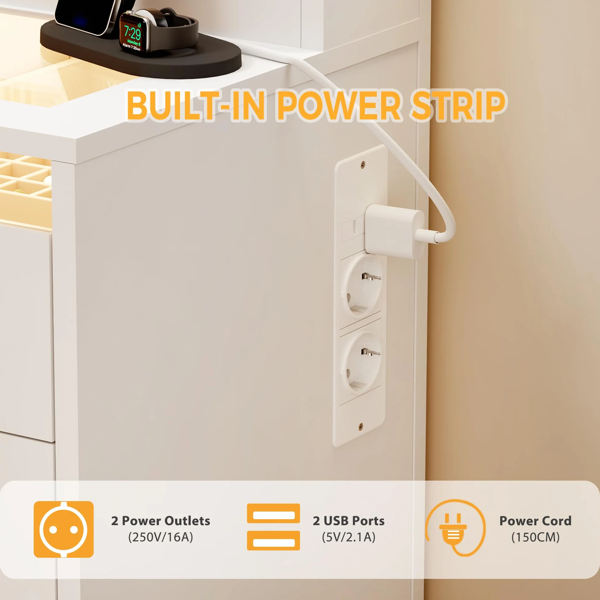 ANWBROAD Grande Tocador de Maquillaje con Espejo y Luces LED, 9 Cajones RGB, Mesa Moderna Blanco BDT95W