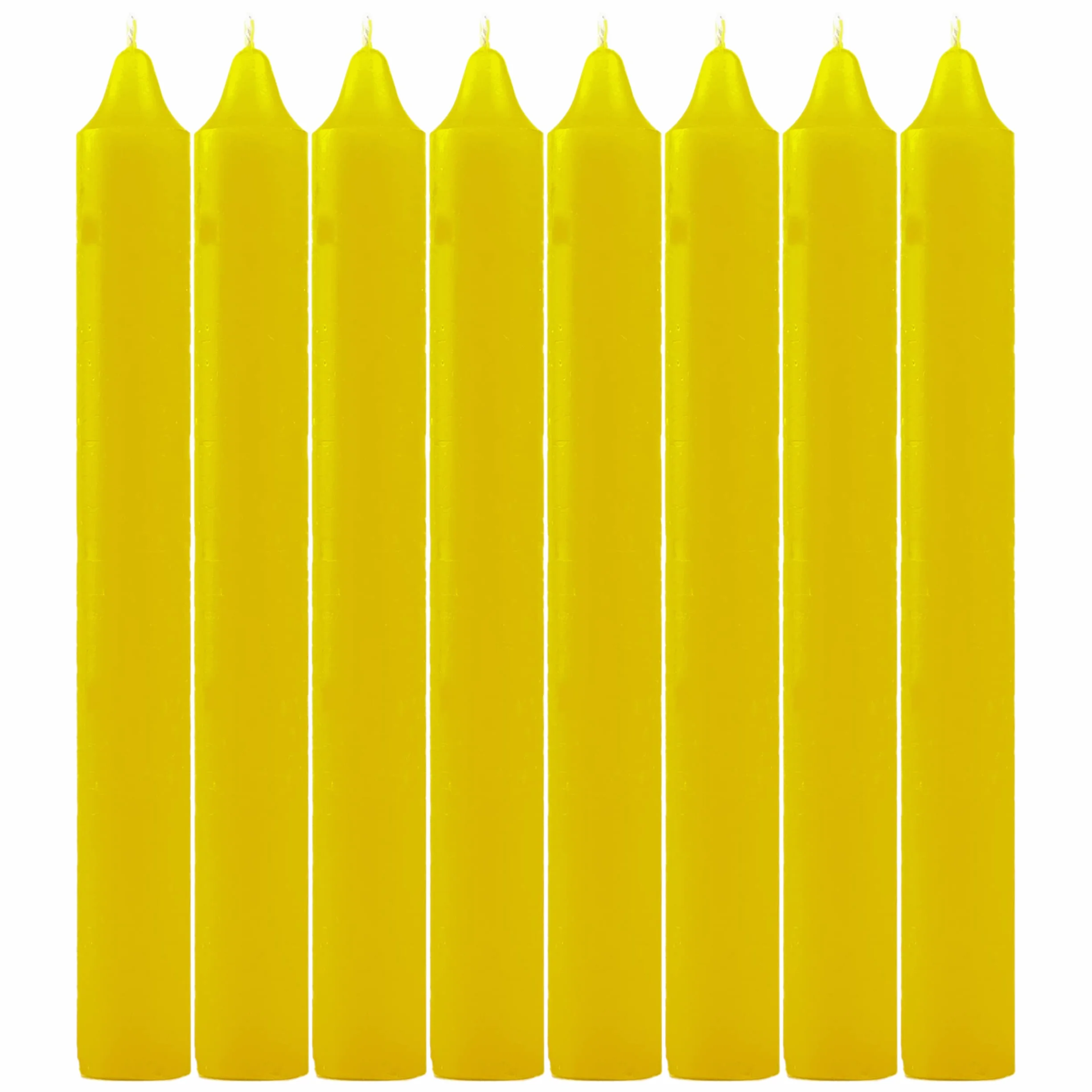 Velas Cilíndricas de Parafina Pura, 17.5 cm, Sin Perfume, Larga Duración, Amarillo - Pack de 8