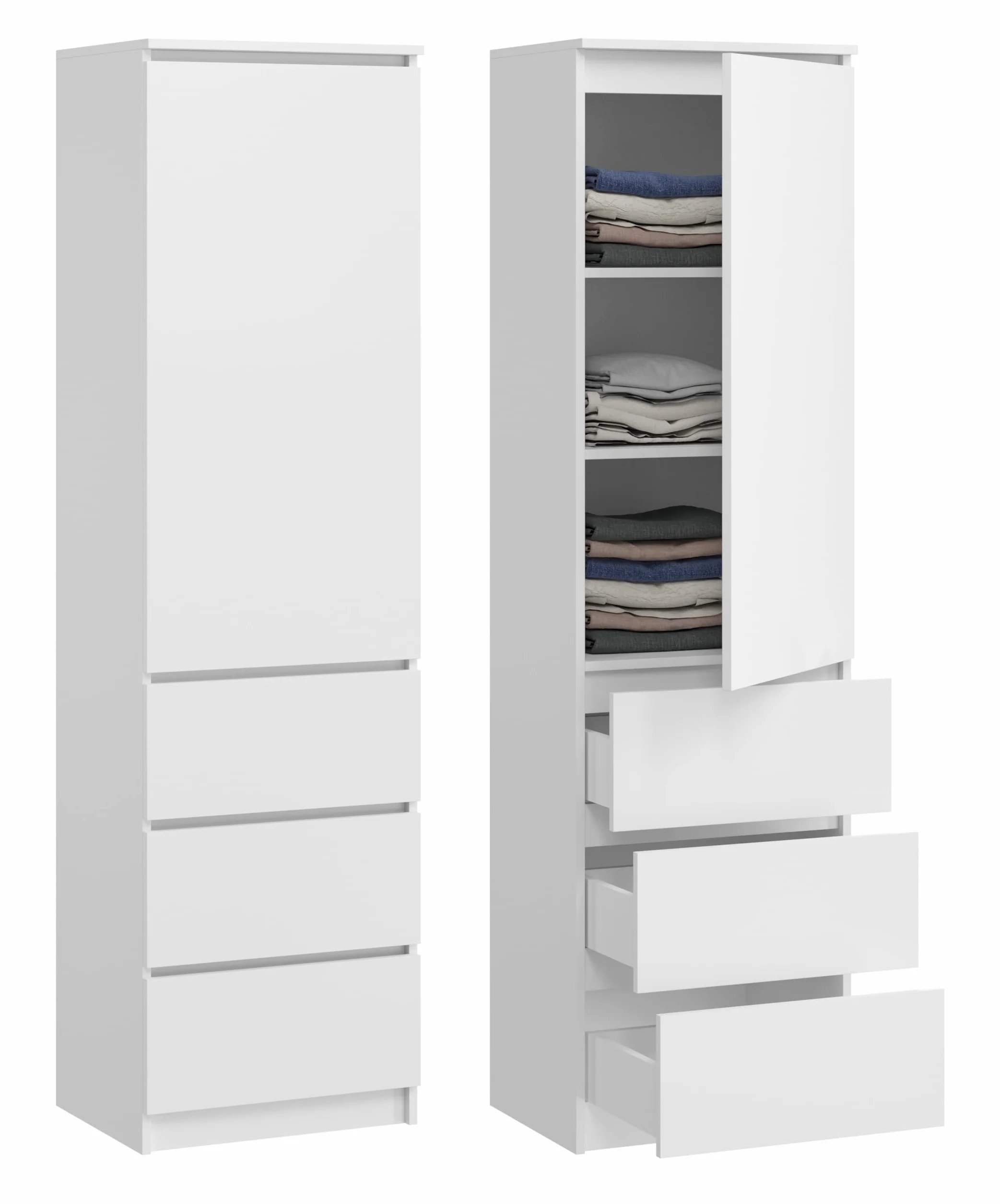 Armario Multiusos con 3 cajones 3 Compartimentos y Puertas - Armario para hogar y Oficina 180,5x50x40cm (Blanco)