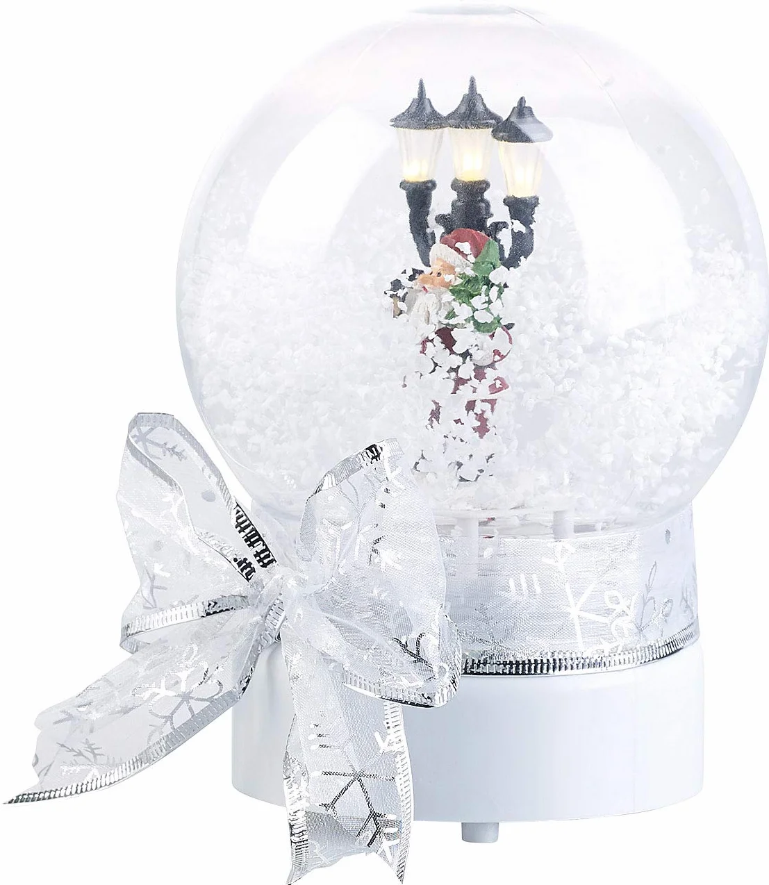 Infactory Globos de Nieve de Navidad - Bola: Globo de Nieve con Papá Noel Cantando, Mini farola de Calle con Leds, Activa luz, Sonido y torbellino de Nieve al Tocar (Esfera Cristal, Globo música)