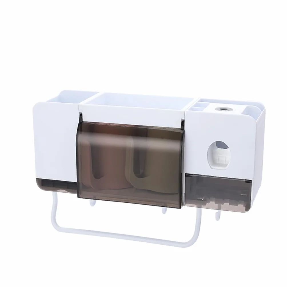 Accesorios de baño, portacepillos de dientes, juego de lavado con estante for cepillos de dientes, soporte de pared con ventosa for cepillos de dientes, exprimidor de pasta de dientes integrado for ba