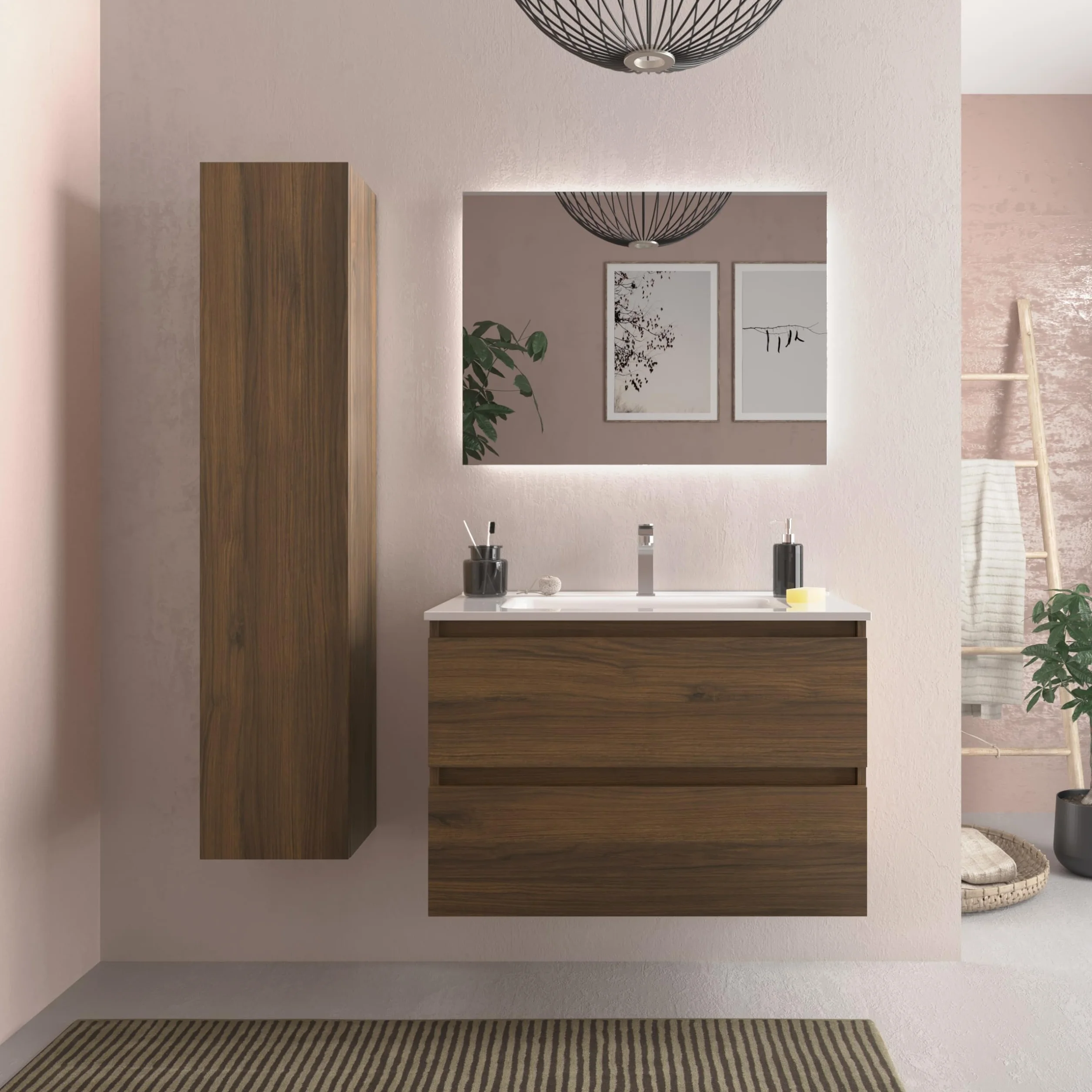 Salgar Mueble de baño Bequia 80cm + Lavabo cerámica | Nogal|80x45x56
