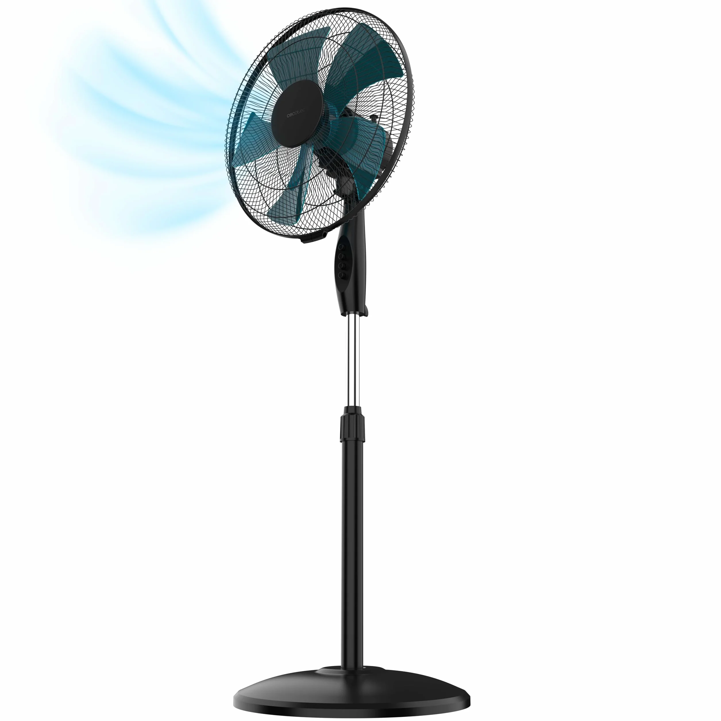 Cecotec Ventilador de Pie EnergySilence 515 WindLite Pro Black. 56W, Diámetro 16” (40cm), 3 Velocidades, Oscilación Automática, Altura Ajustable, 5 Aspas y Máxima Seguridad, Negro