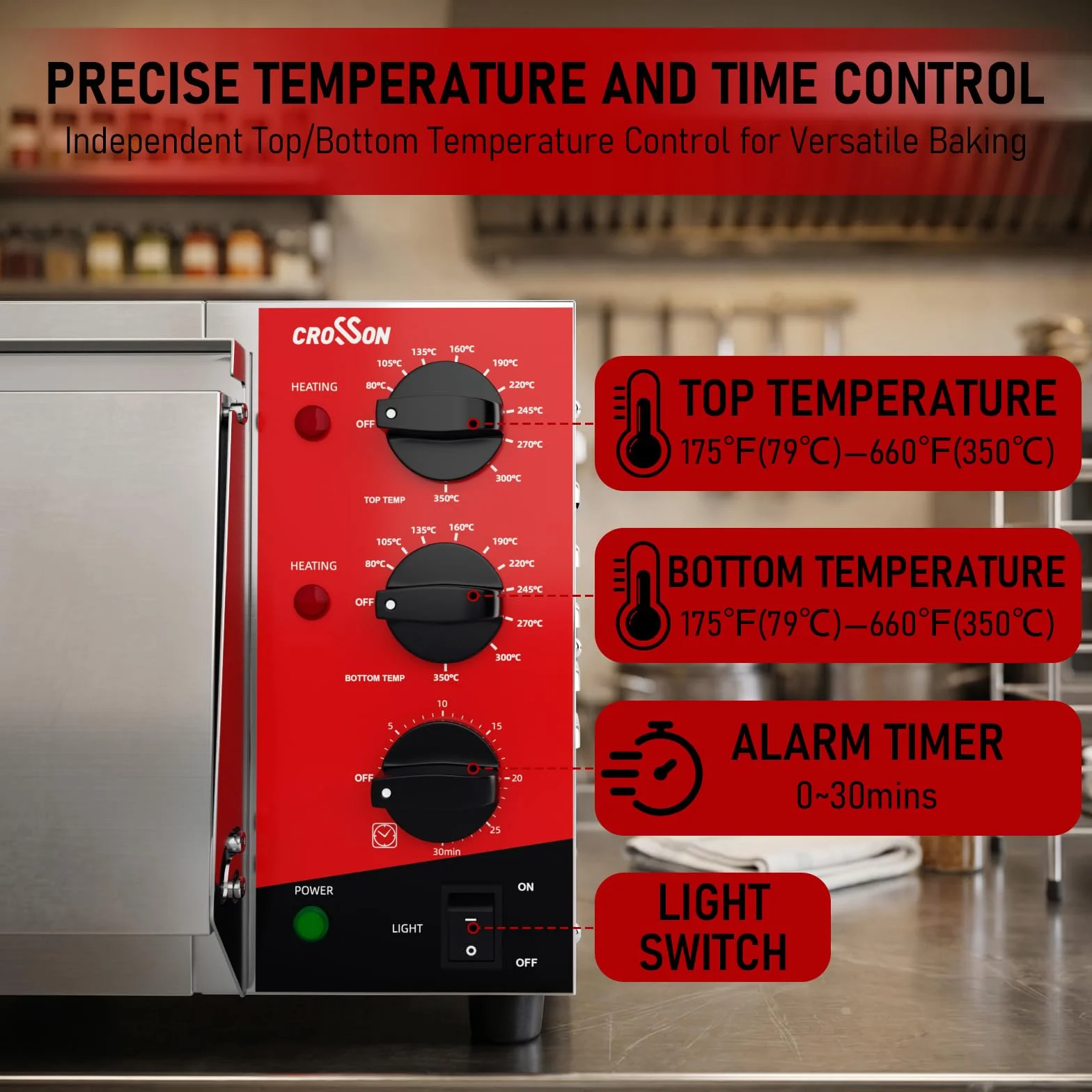 CROSSON Horno eléctrico para pizza 16 pulgadas 230V 2000W acero inoxidable con piedra y asa