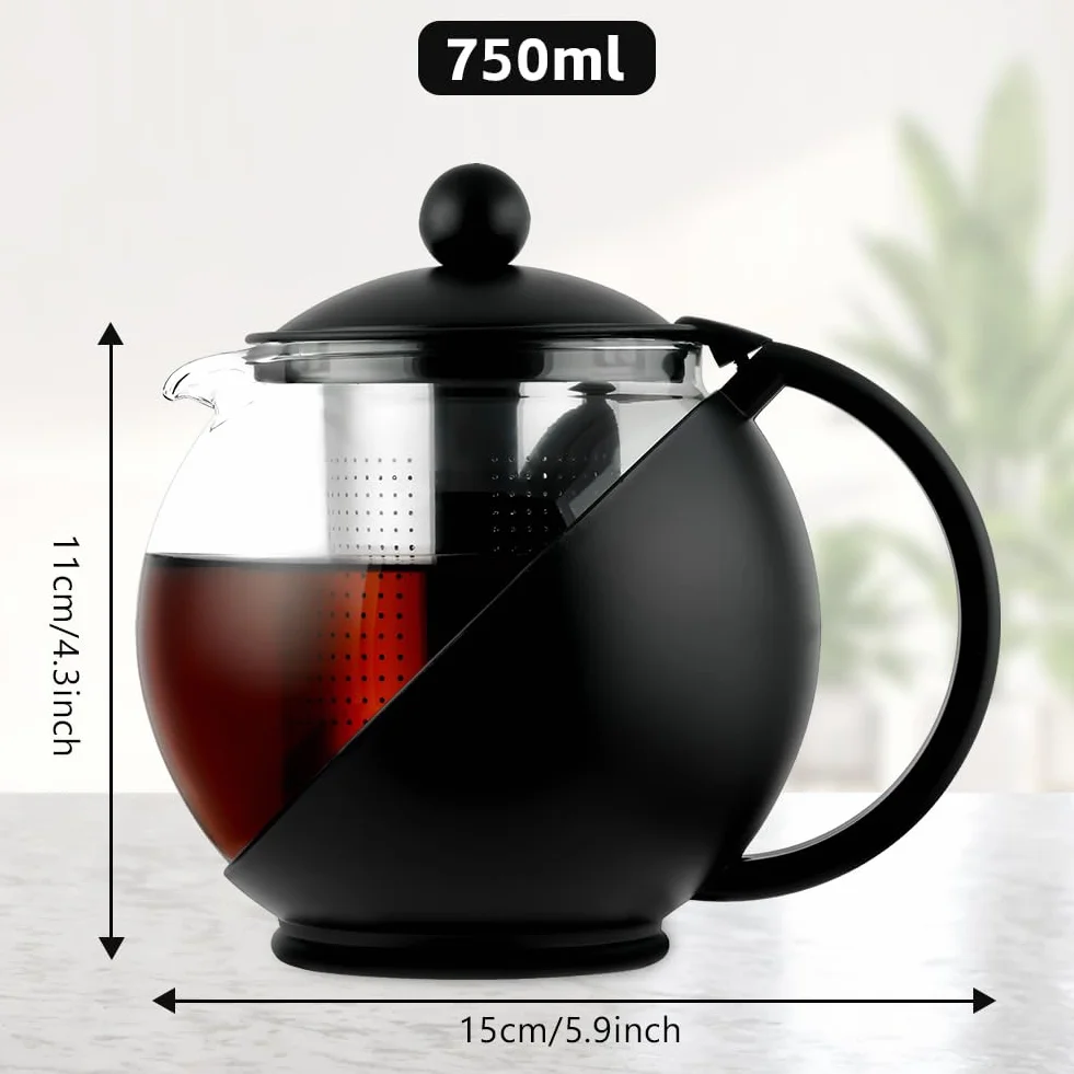 HOTUT Tetera de Vidrio Transparente, 750ML Everyday Round Tea Pot Infusor Cesta Tetera de Vidrio Hojas Sueltas, Tetera de Cristal Infusor de Acero Inoxidable Resistente al Calor, para Té Café