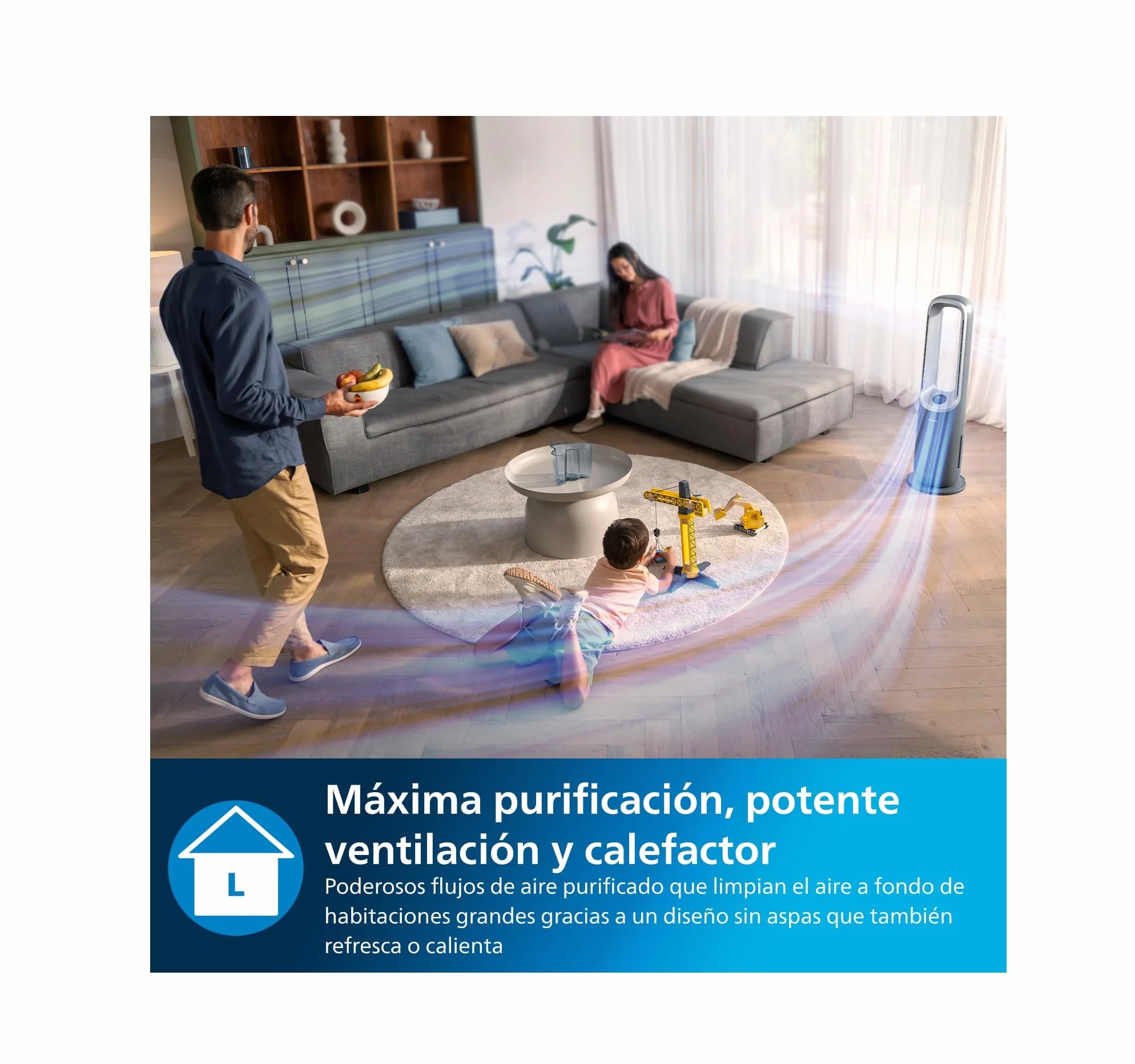 Philips Air Performer 3en1: Purificador, calefactor y ventilador - 70 m², elimina el 99,97% de los alérgenos. Filtro HEPA, Sensores inteligentes, Alexa, App. Silencioso y bajo consumo (AMF870/15)