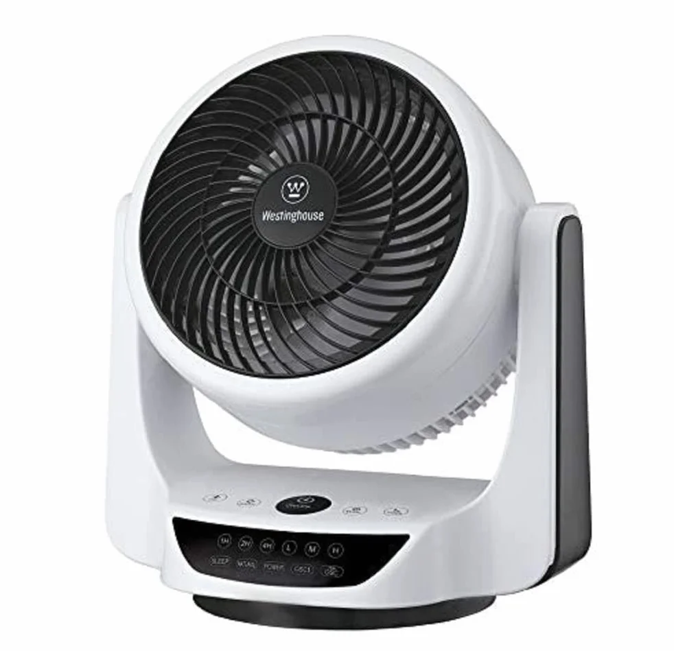 Westinghouse iluminación 73037 Ventilador de escritorio portátil oscilante Cormac, con mando a distancia, 25 cm, acabado blanco y negro