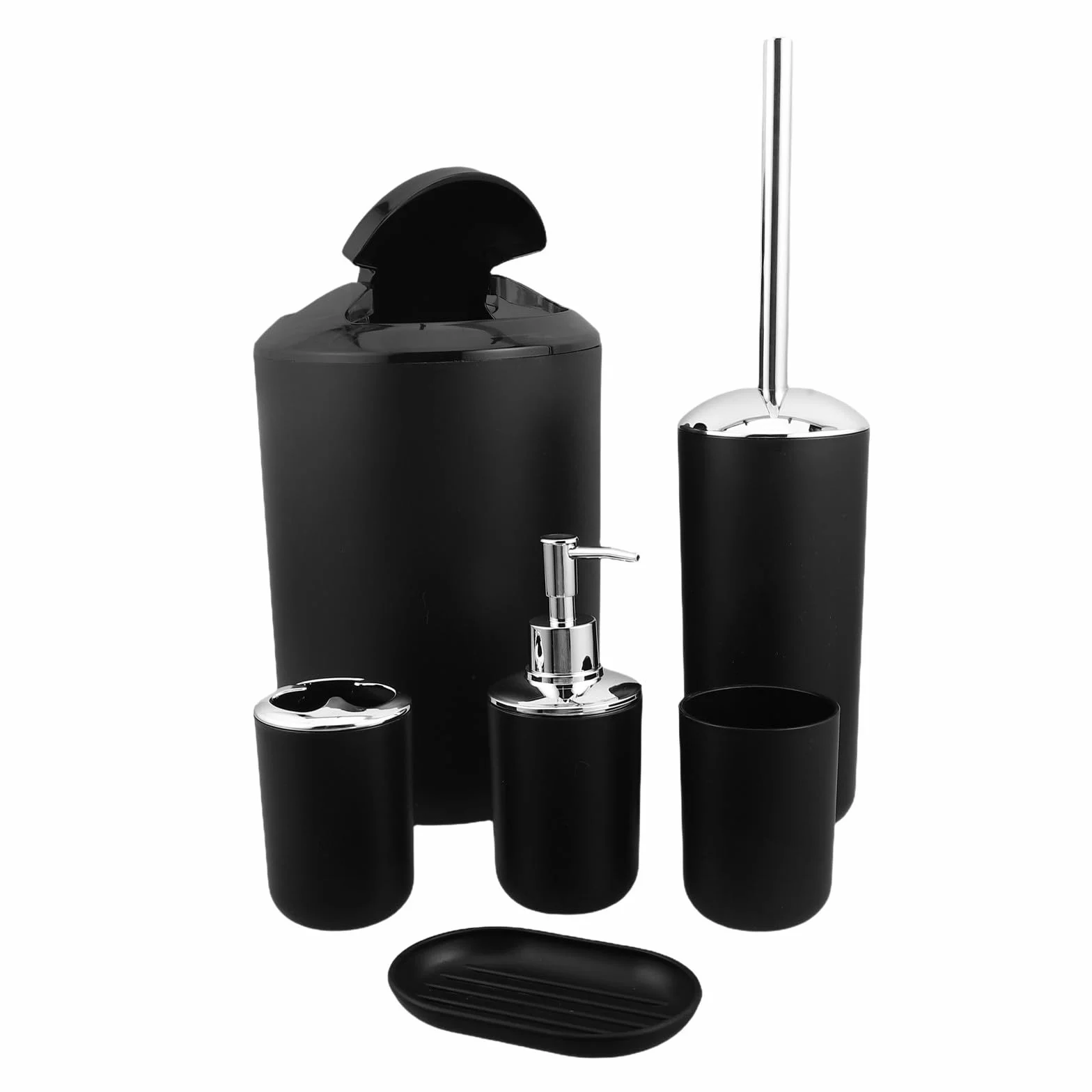 Hemobllo Juego de Accesorios de Baño Porta Cepillos de 6 Piezas Negro con Dispensador de Jabón y Escobilla para Organizar y Decorar el Baño
