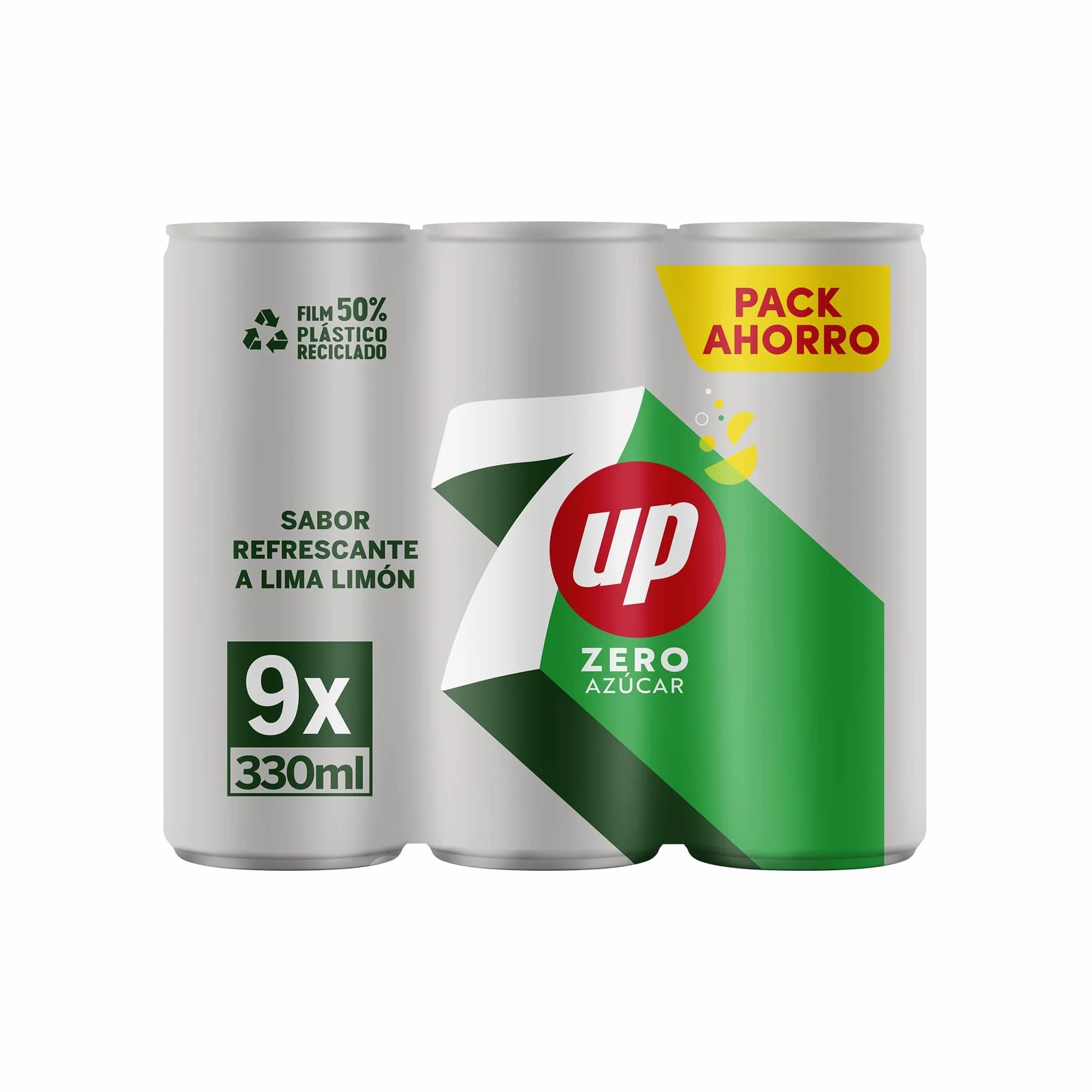 7 UP Refresco Cero Lima y Limón Sin Azúcares Pack 9 Latas 330 ml 2.97 Litros
