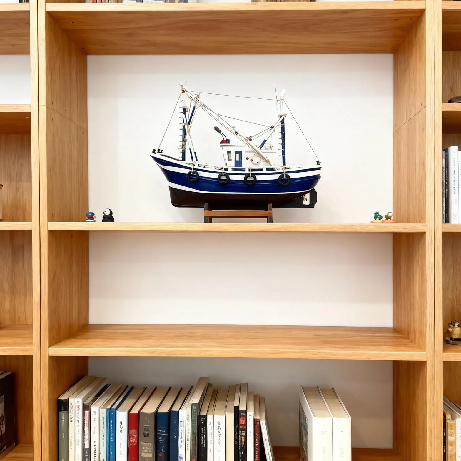 YLME Modelo De Barco Modelo Terminado De Barco Pesquero Simulado Adorno De Barco Pesquero De Madera Hecho A Mano Regalo De Recuerdo para Decoración del Hogar,Azul