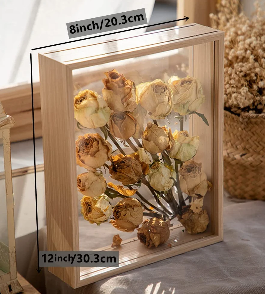 Ramka na zdjęcia z suszonych kwiatów drewniana podwójna plexi 8x12
