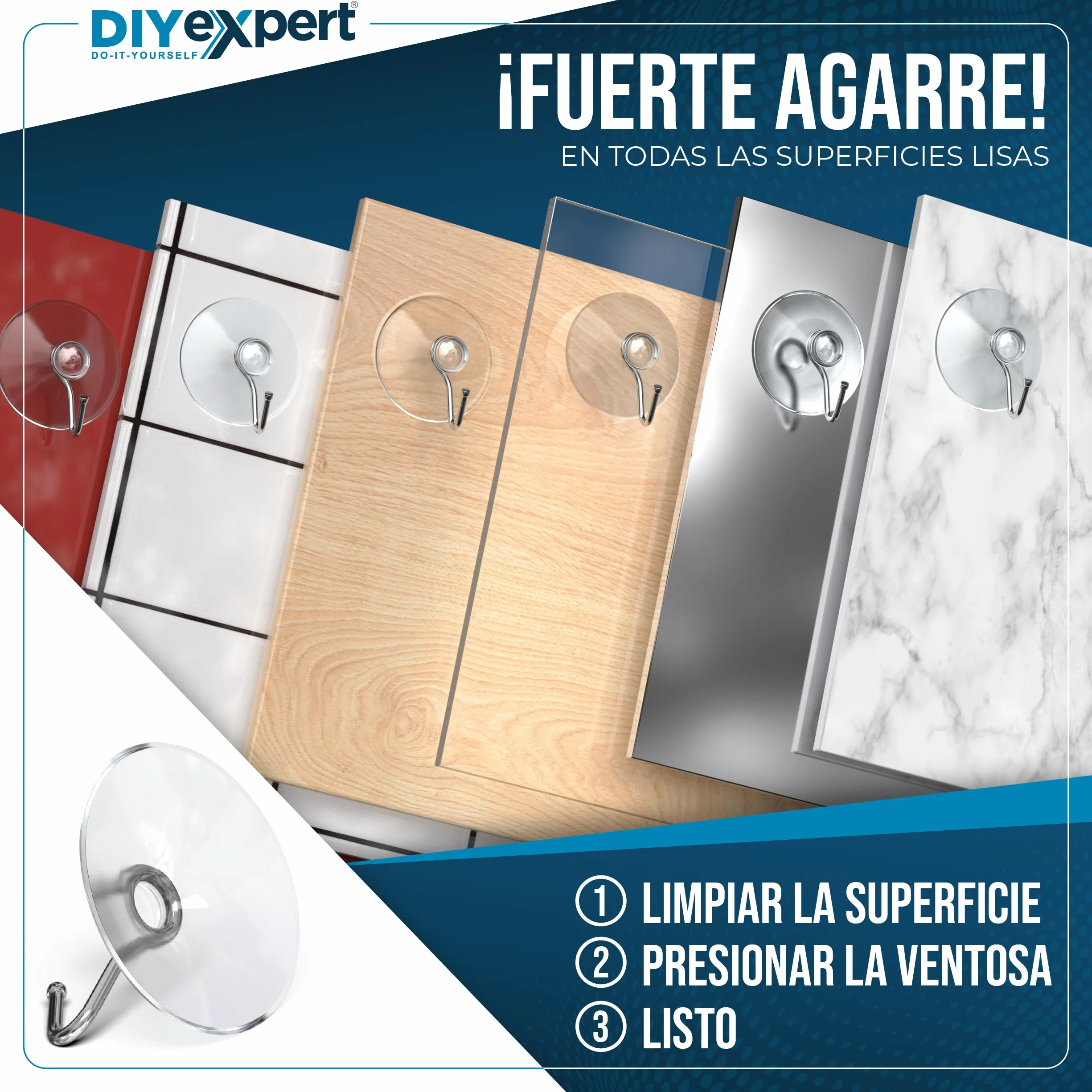 DIYexpert Ventosa con gancho | Gancho de succión fabricado en Alemania | [Ø 40 mm] [10 piezas] | Ventosas de alta calidad para camping y coche | Ideal como toallero y decoración navideña