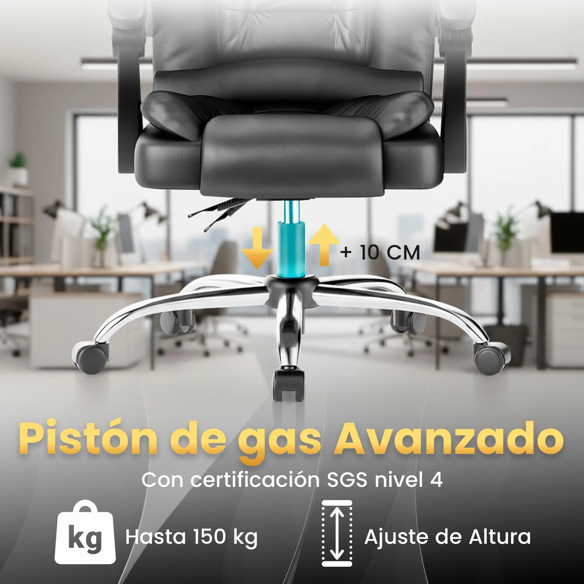 EveryKip Silla de Oficina Profesional con Respaldo Alto 360° Sillón Escritorio Reclinable Cojín Lumbar Altura Ajustable Negro