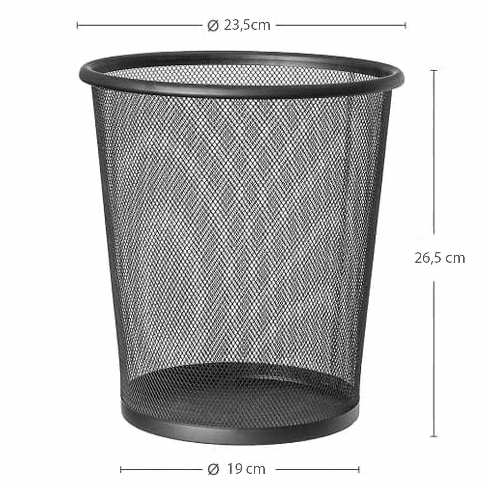 TECHZOCO Papelera Malla Metalica 12 Litros Negro 26.5 cm Alto