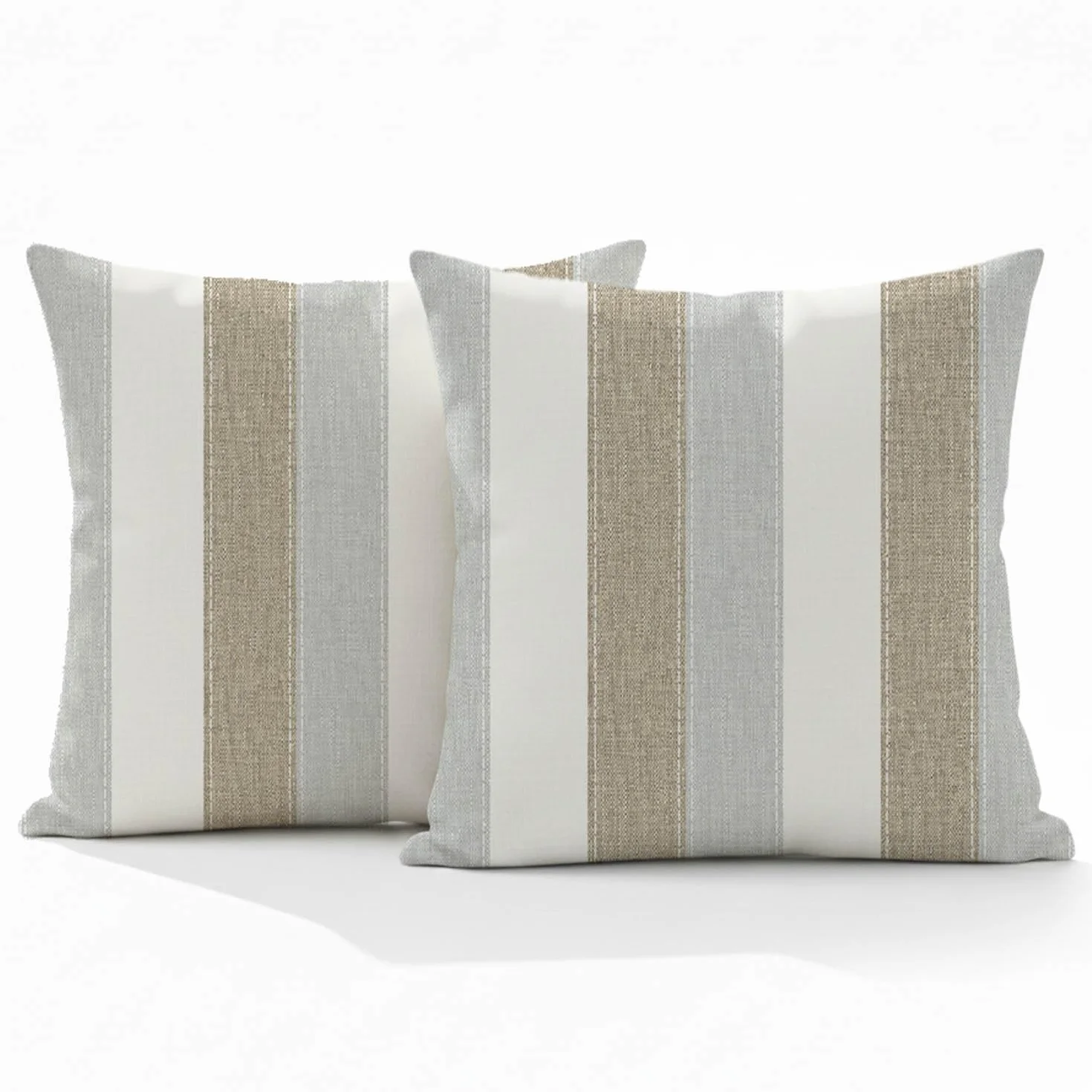Funda Cojines 45x45 cm Rayas Beige Gris Blanco Juego de 2 Decorativas para Sofá