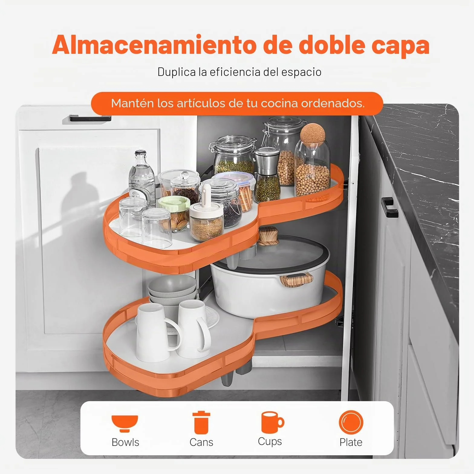 VEVOR Armario de Esquina con Bisagras Abatibles a la Izquierda, Organizador Extraíble para Armarios con Bisagra, Bandeja Abatible de 2 Niveles con Altura Ajustable, a la Izquierda, 850 x 490 x 780 mm