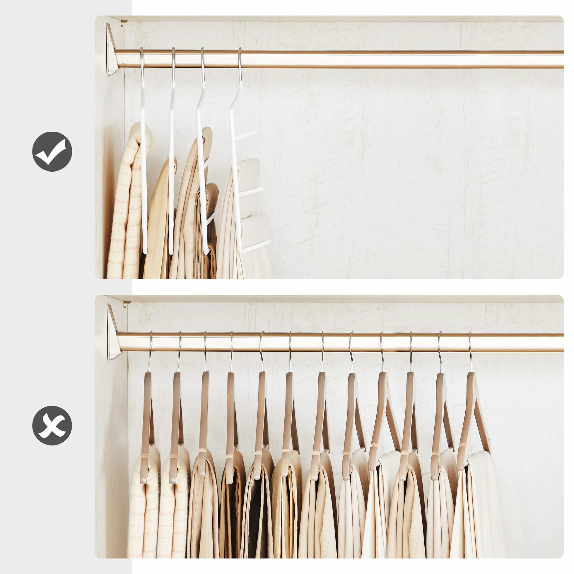 SONGMICS Percha para Pantalones múltiple, Paquete de 4, Percha Abierta, Ahorra Espacio, Organizador Antideslizante, Resistente con 5 Barras para Vaqueros, Toallas y Bufandas, Blanco CRI034W02