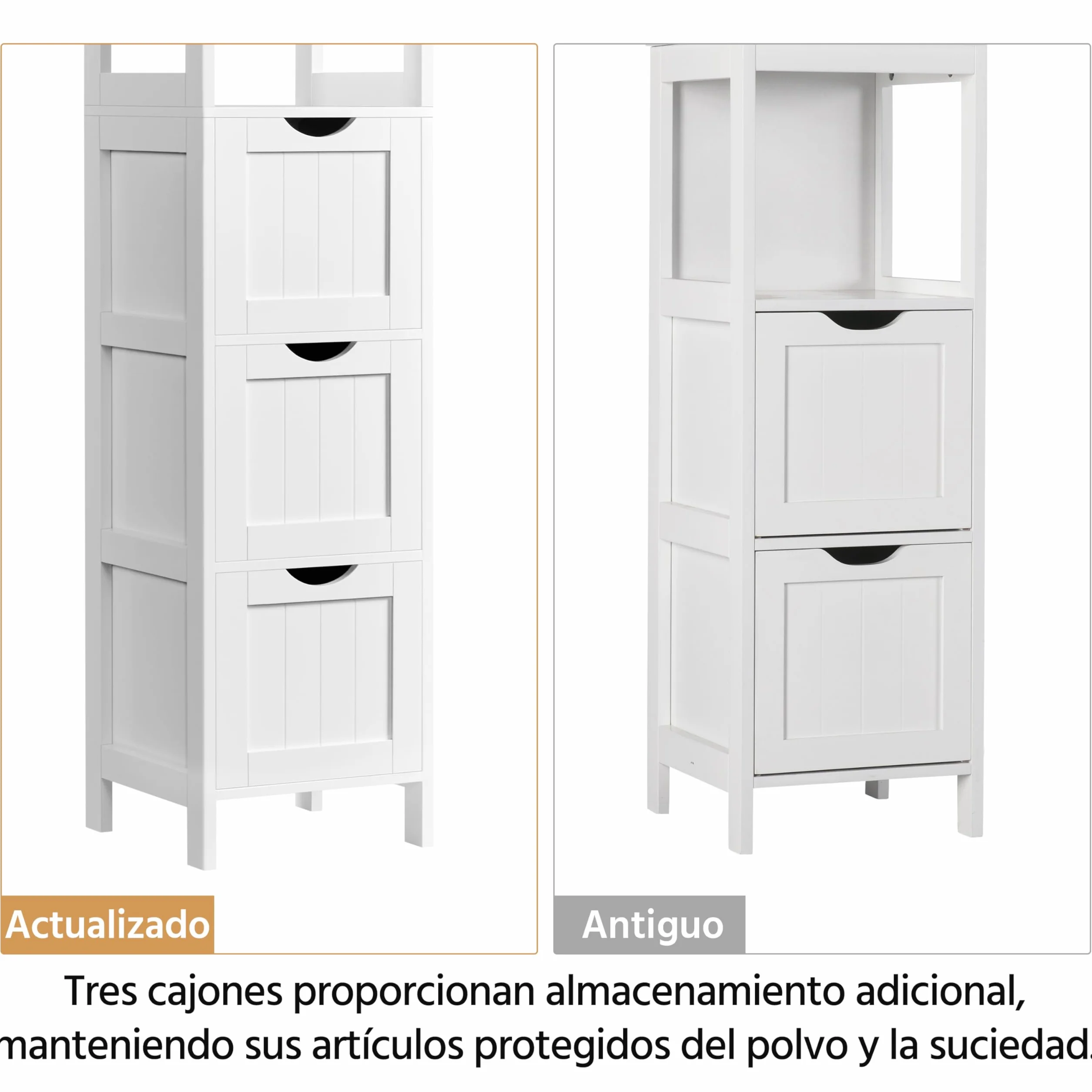 Yaheetech Armario Alta de Baño Mueble Auxiliar 2 Estantes Abiertos 3 Cajones 30x30x142 cm Blanco