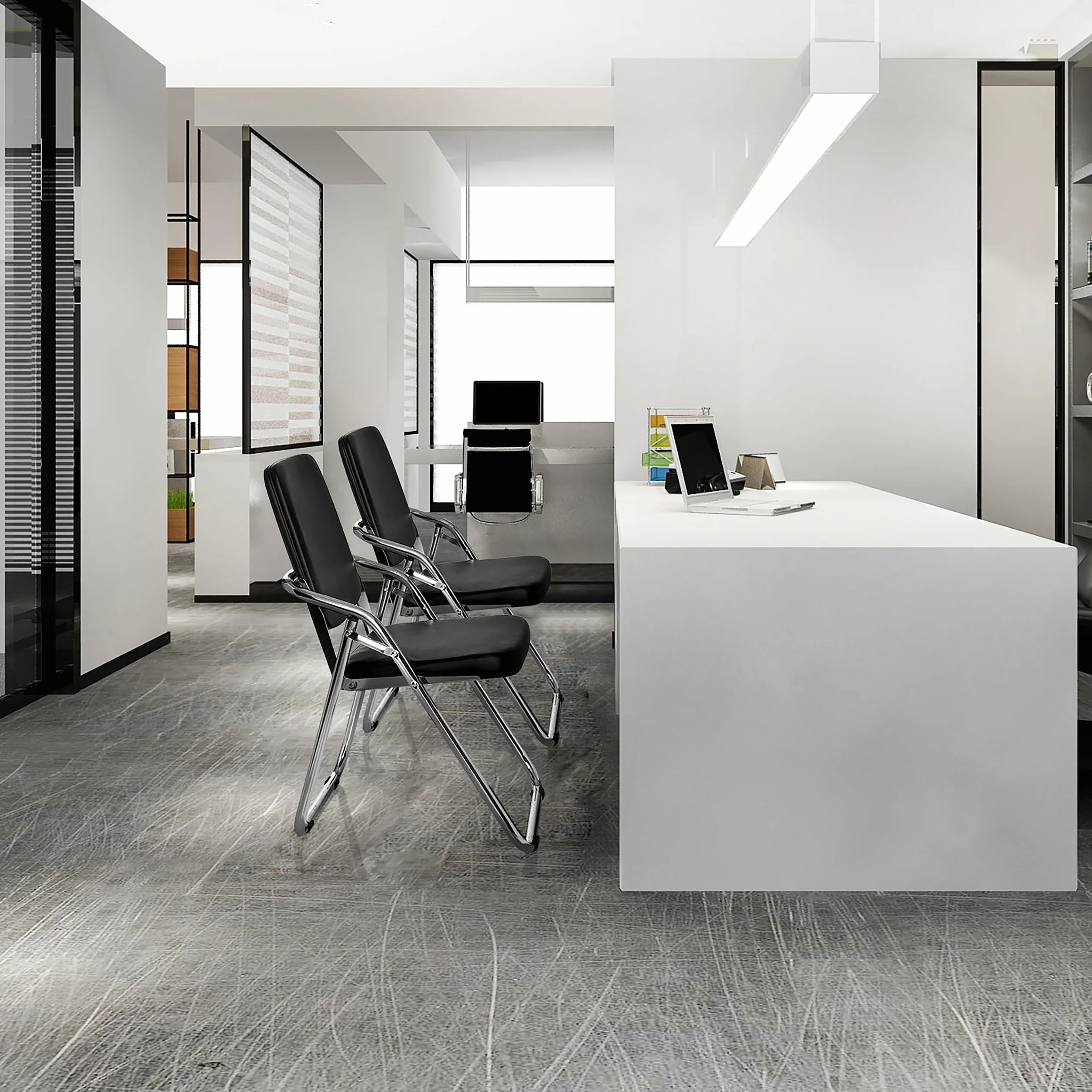 hjh OFFICE 706300 Silla de Conferencia Esto Piel sintética Negro, Silla de confidente cómoda, rebatible, Respaldo y Asiento Acolchado