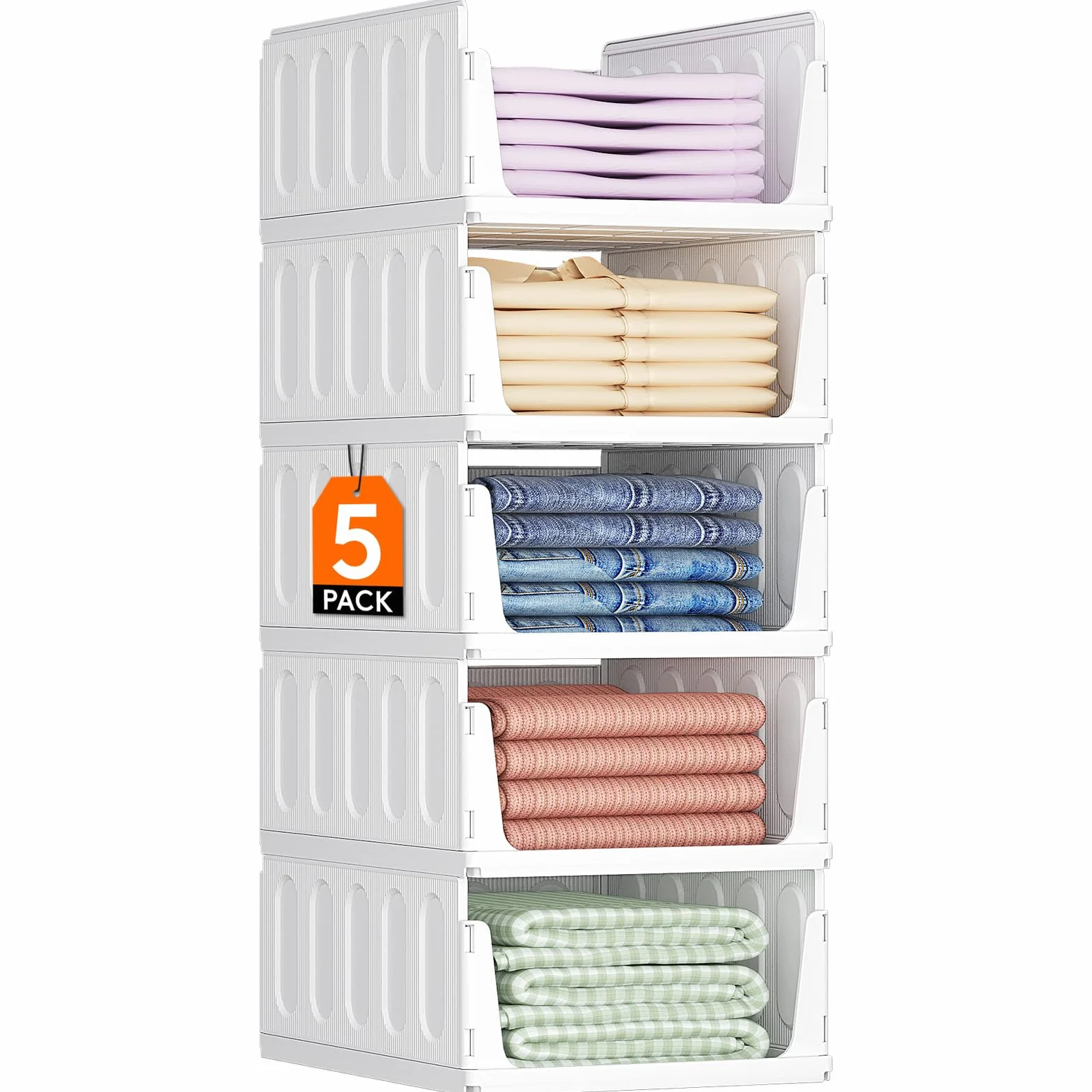 Lifewit Cajas de Almacenaje Extensibles Apilables 24L Blanco 5 Pack