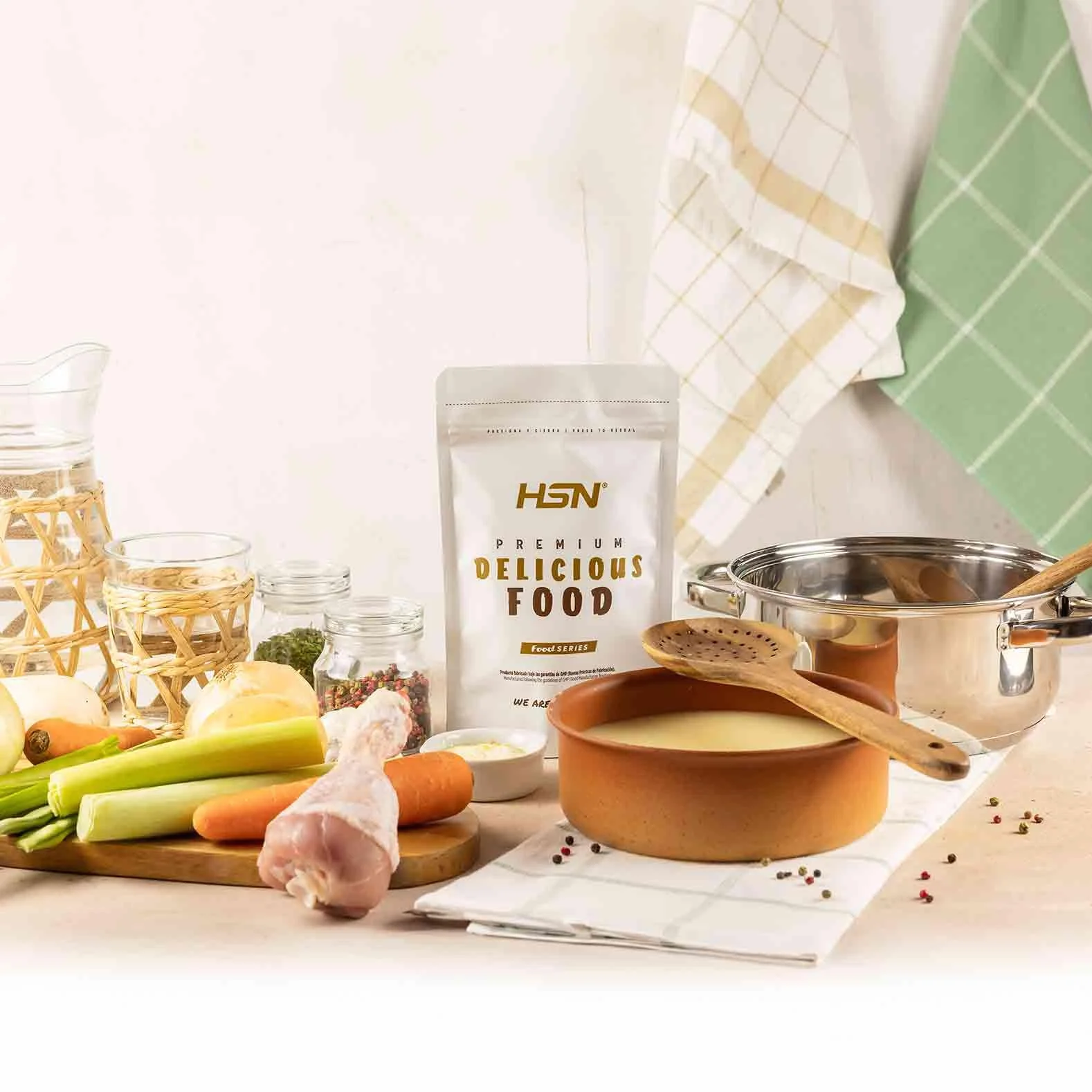 HSN Caldo de Pollo Proteico en Polvo 500g 33 Tomas Alto en Proteínas No-GMO Sin Gluten