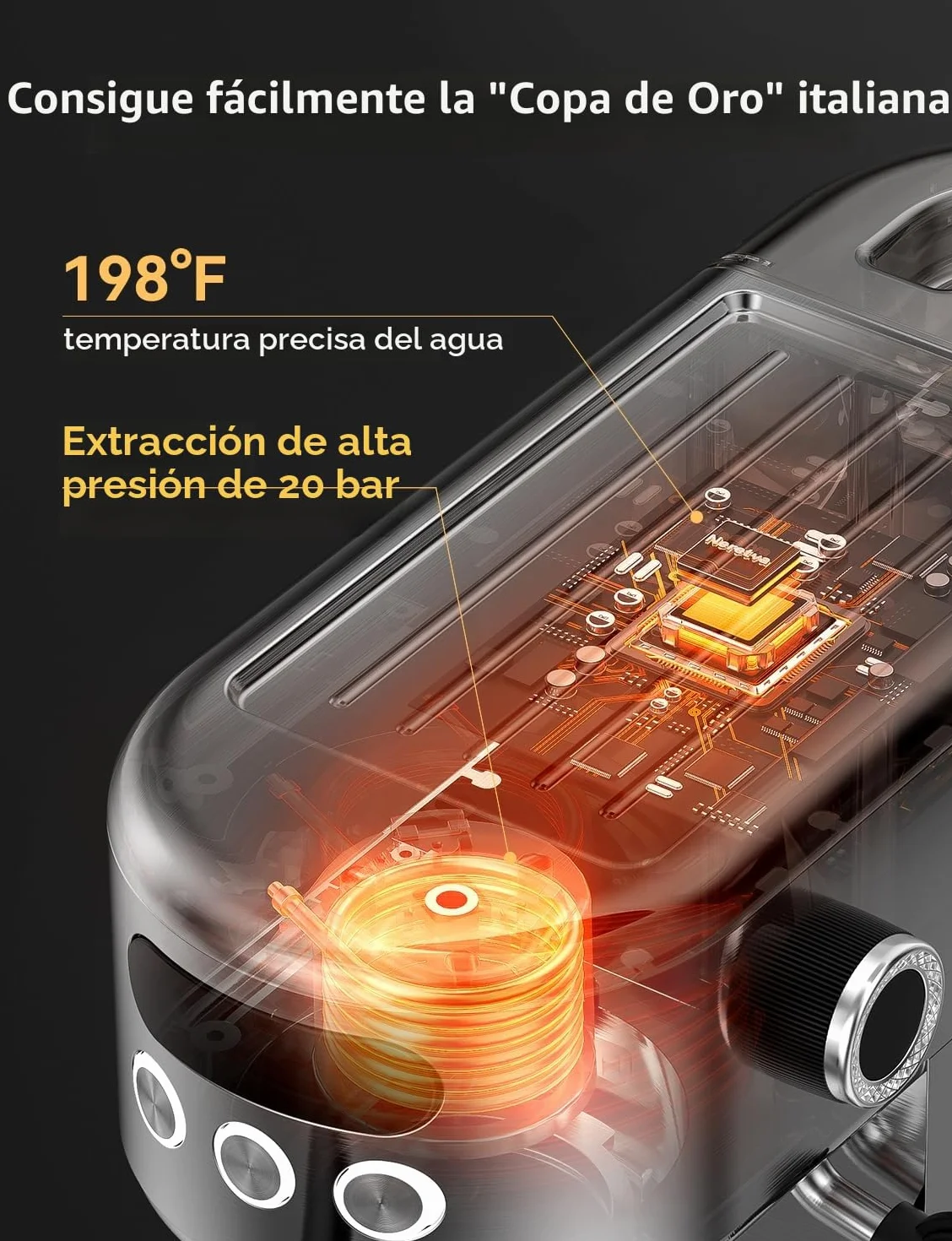 Neretva Cafetera, 20 Bares Cafetera Espresso 1350W Ultracompacta de Acero Inoxidable Con Pantalla LED & Vaporizador & Depósito de1.3 L Cafetera Express Profesional Doméstica – Espresso/Macchiato/Latte