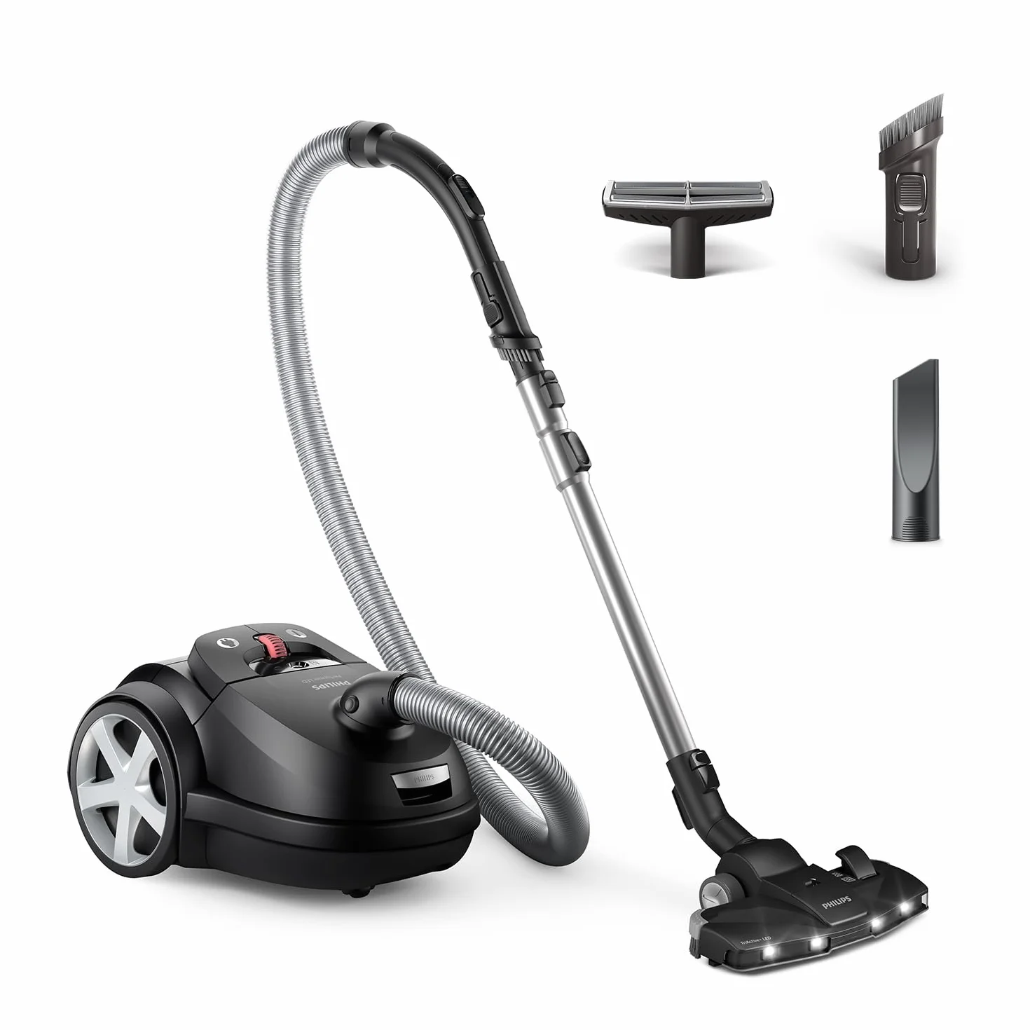 Philips Serie 8000 Aspiradora con Bolsa Performer LED - Motor de 900 W, Boquilla TriActive+ LED, HEPA, 12 m, Bolsas de Larga duración, Negro Intenso (XD8122/10)