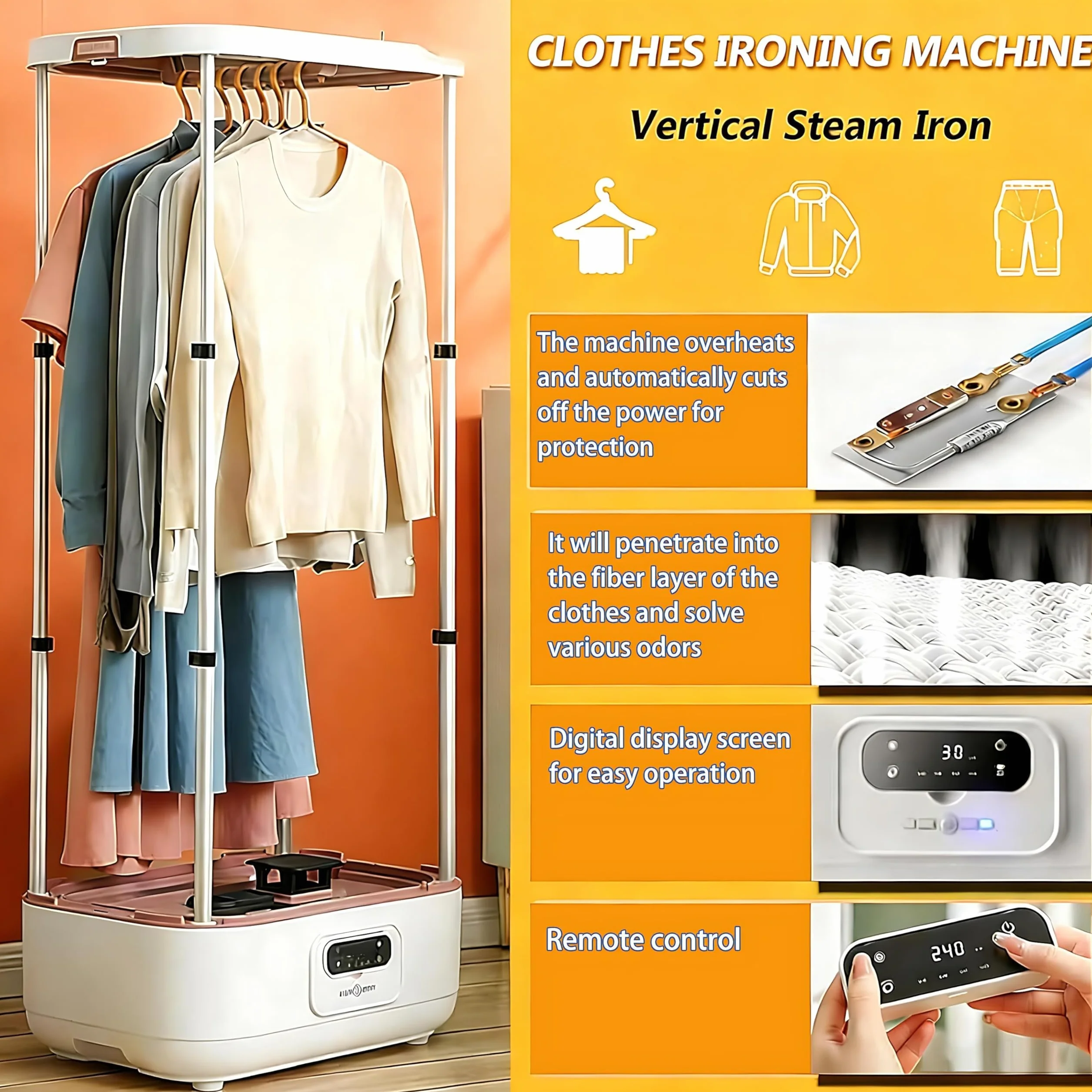Máquina de Planchado a Vapor Automática Plancha Ropa Vertical Máquina de Planchar y Plegar Automática 900W con Secado Inteligente y Función Vapor para Planchado Completo Sin Arrugas