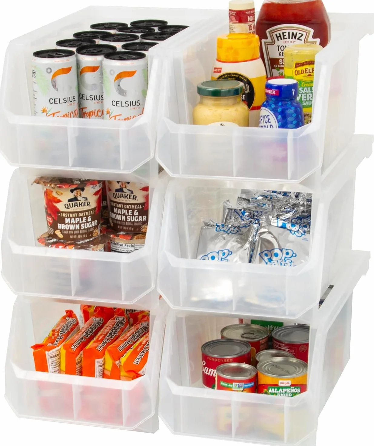 ReadySpace - Set de 6 contenedores de plástico para organización y almacenamiento, apilables, grandes, 37,6 x 20,3 x 17,8 cm, para armario, cocina, oficina, garaje o despensa, transparente