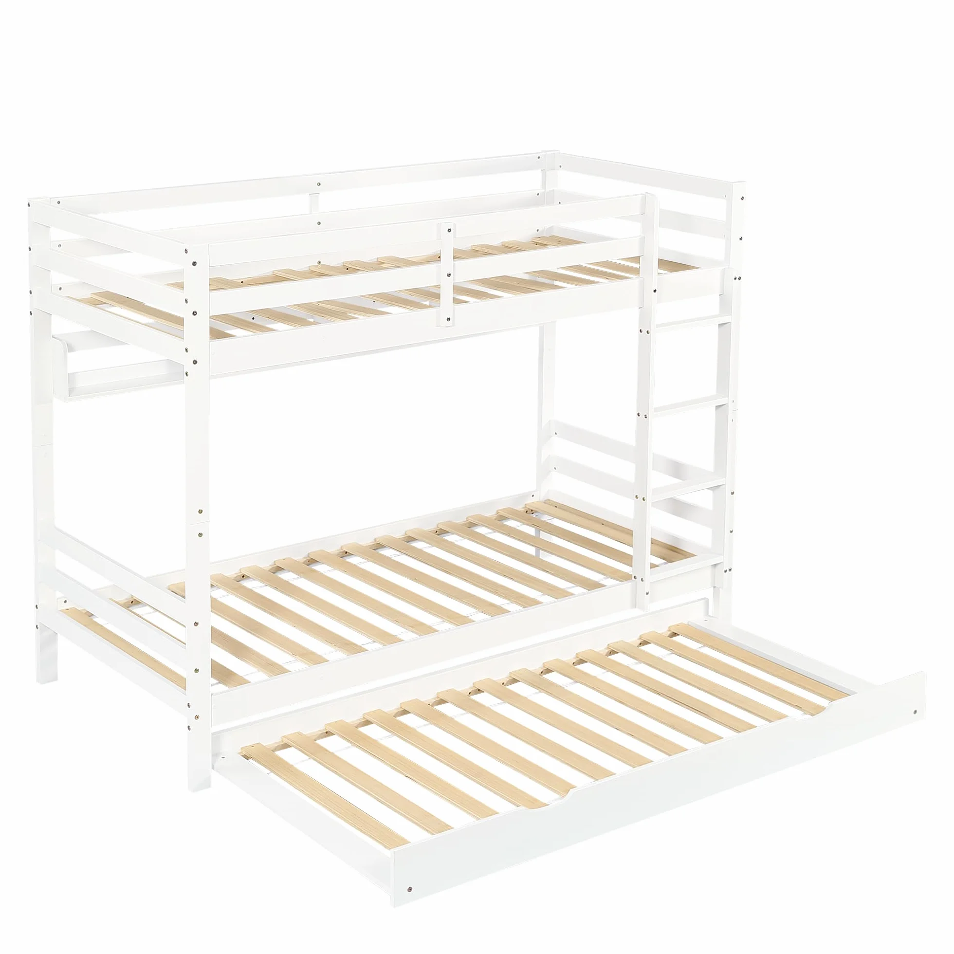 LAKFEW Litera Infantil 90x200 con Cama Nido 90x190 cm, Literas Cama Infantil con Protección Anticaída y Estante de Almacenaje, Camas Infantiles, Litera Triple Literas Infantiles, Blanco, Sin Colchón