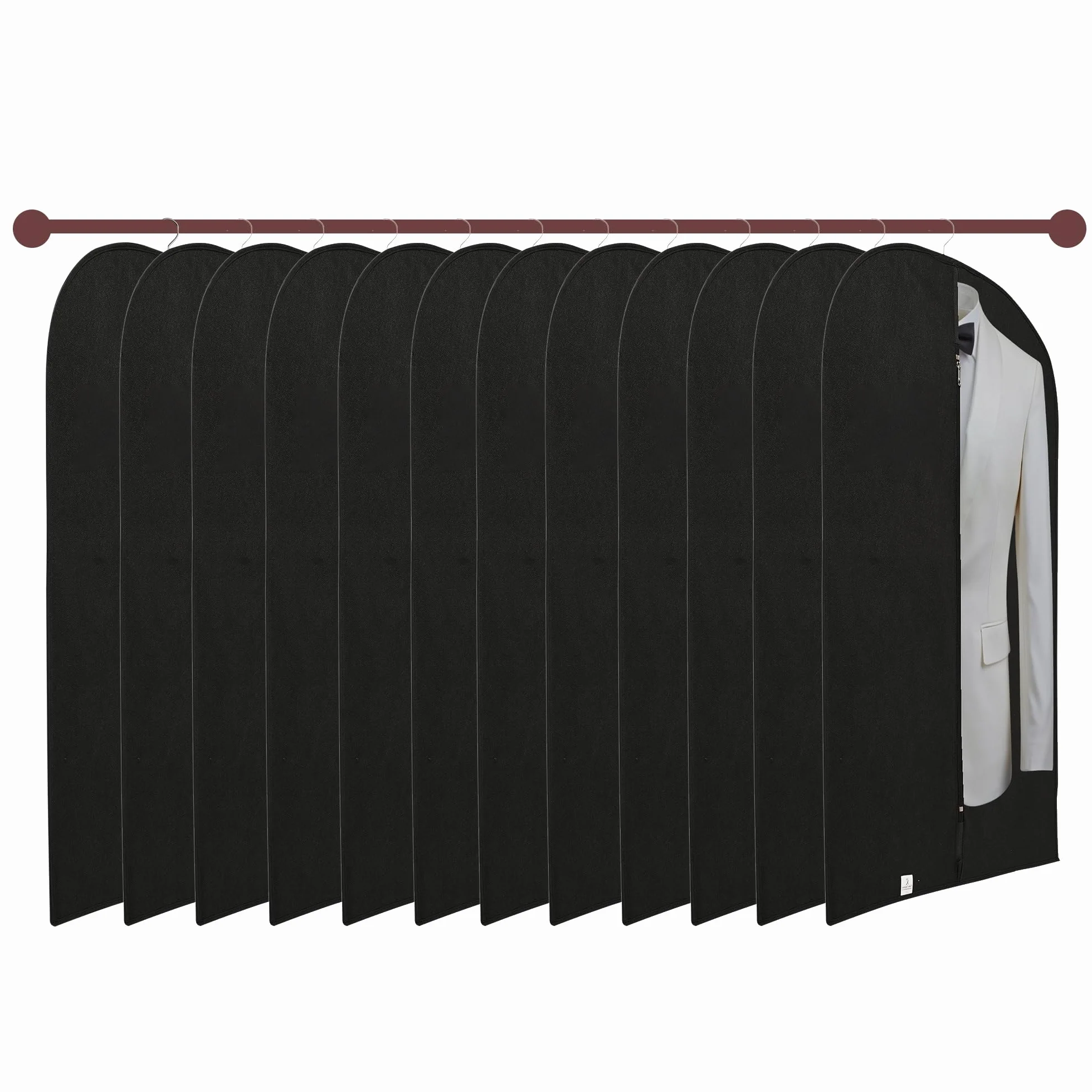 Kuber Industries Paquete de 12 fundas para blazer | Fundas de traje con cremallera para mujeres y hombres | Bolsa de abrigo a prueba de polvo para ropa, chaqueta | Cubierta media transparente | Negro