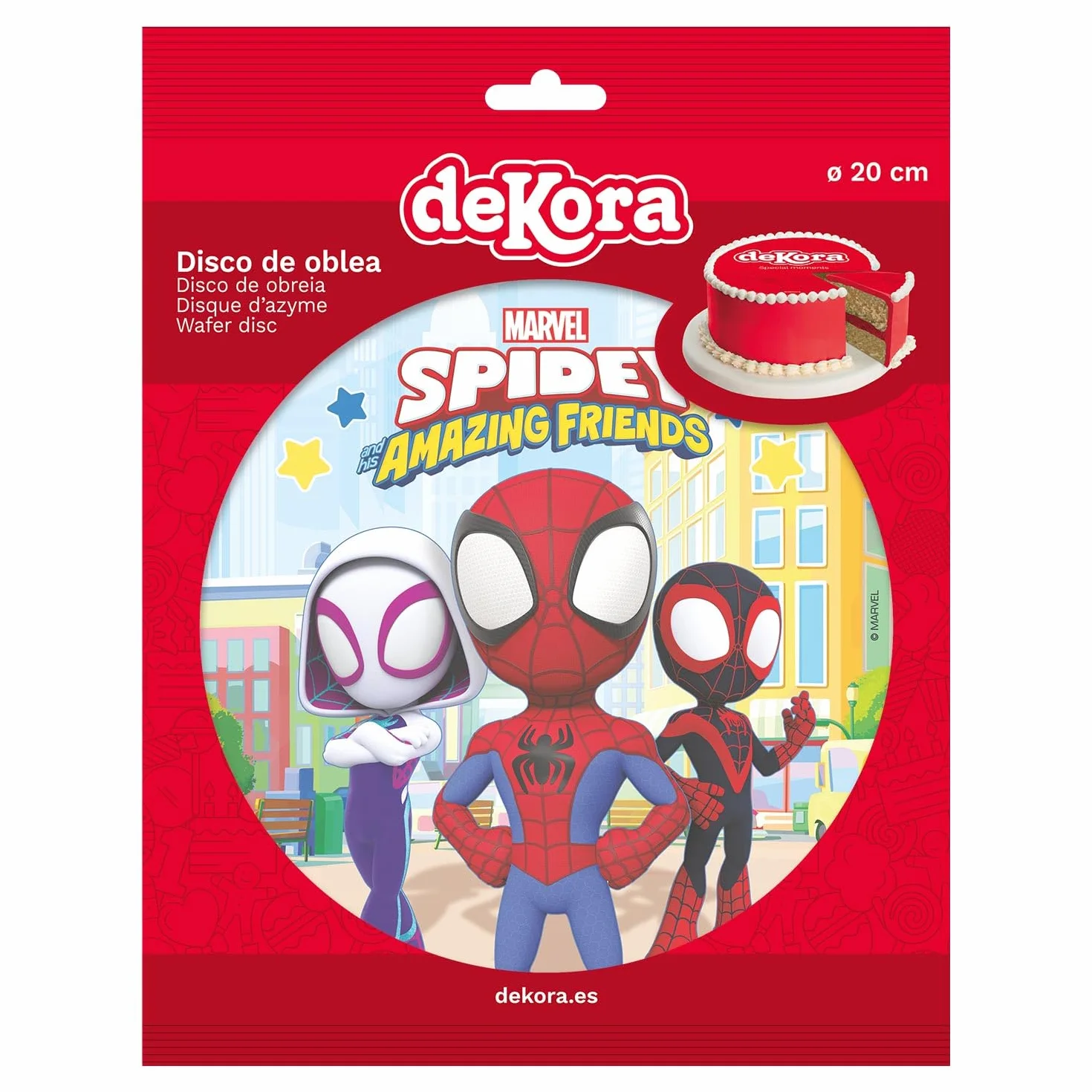 Cake Topper Spidey 20 cm Disco Oblea Comestible Decoración Tartas Cumpleaños Infantiles Sin Gluten Sin Azúcares Añadidos Sin Lactosa