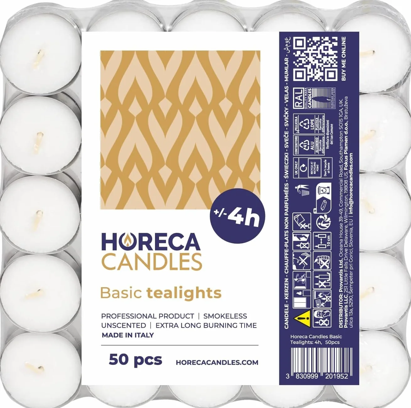 Velas de té Blancas 4 Horas 50 Unidades Sin Perfume Decorativas